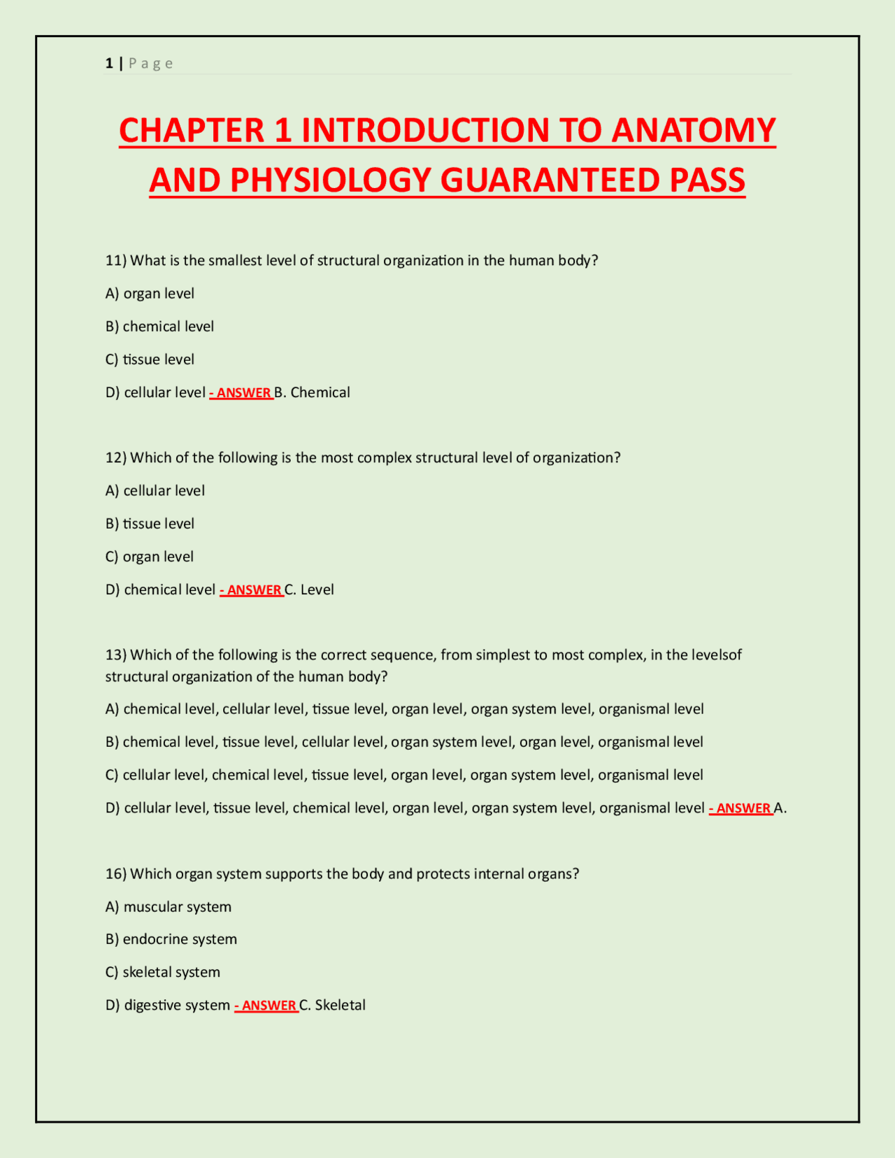 Introduction to Anatomy and Physiology: Multiple Choice Questions ...