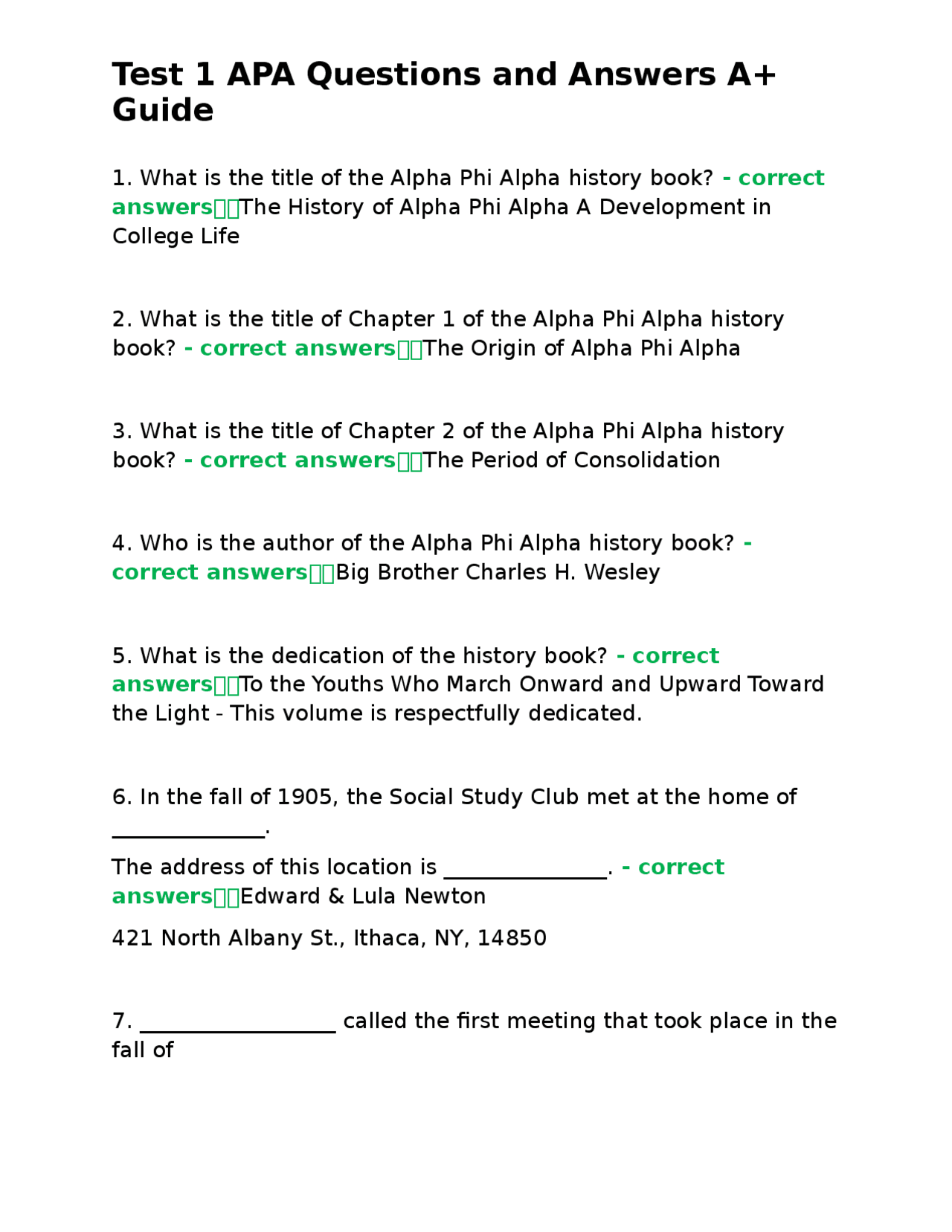 Alpha Phi Alpha Fraternity: History and Founding - Test 1 Questions and ...