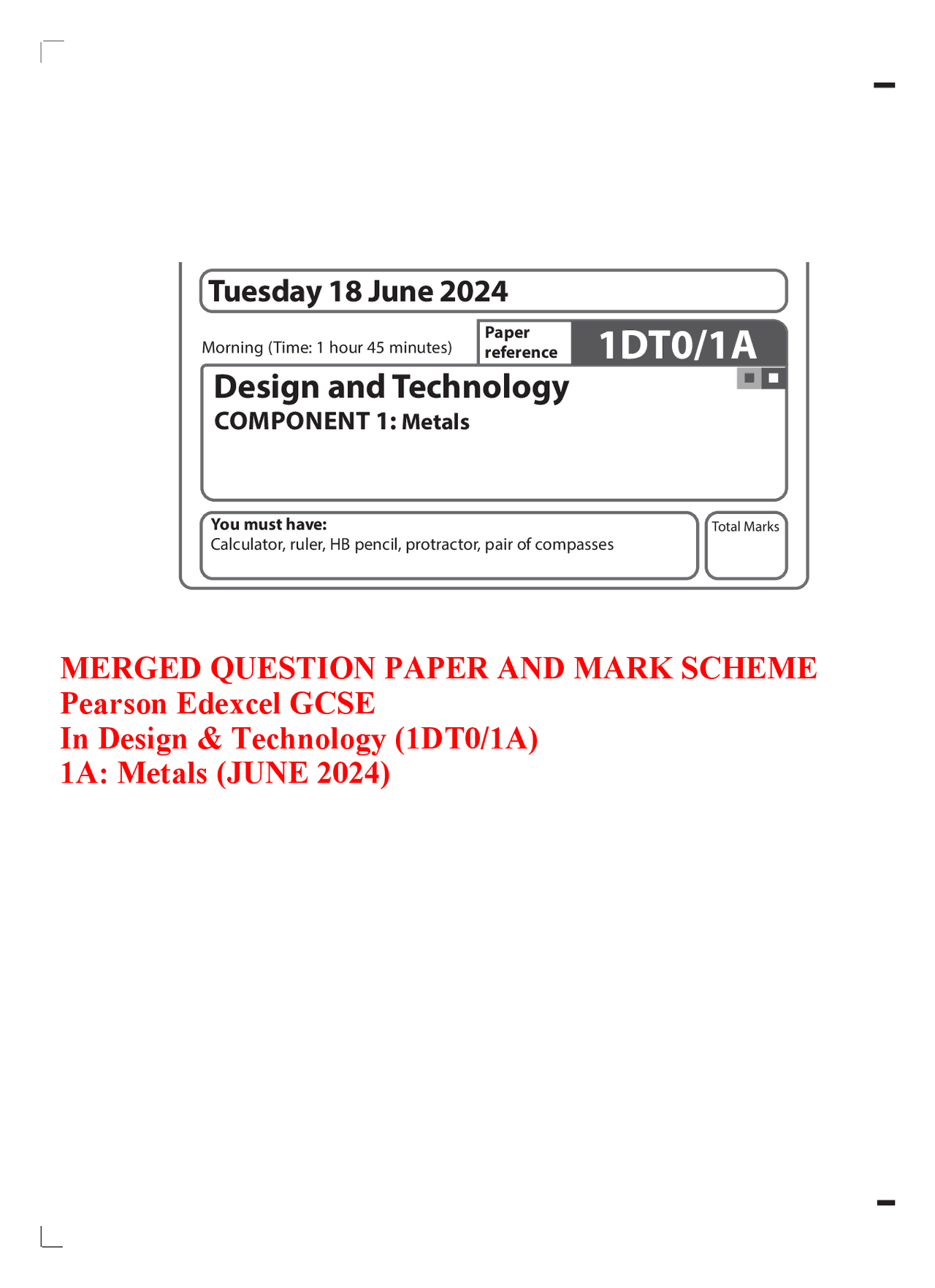 MERGED QUESTION PAPER&MARK SCHEME Pearson Edexcel GCSEInDesign ...