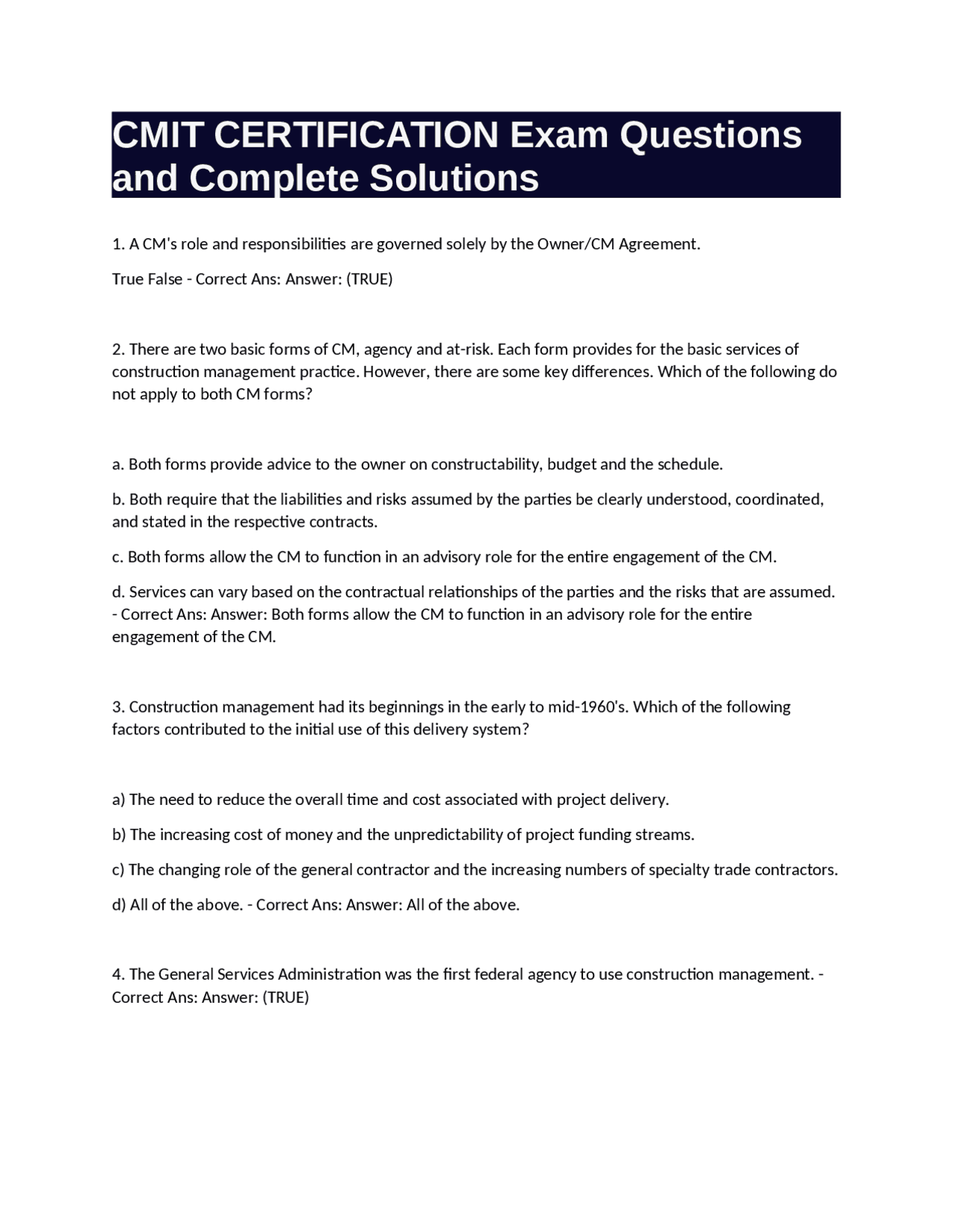 CMIT Certification Exam Questions and Complete Solutions | Exams ...
