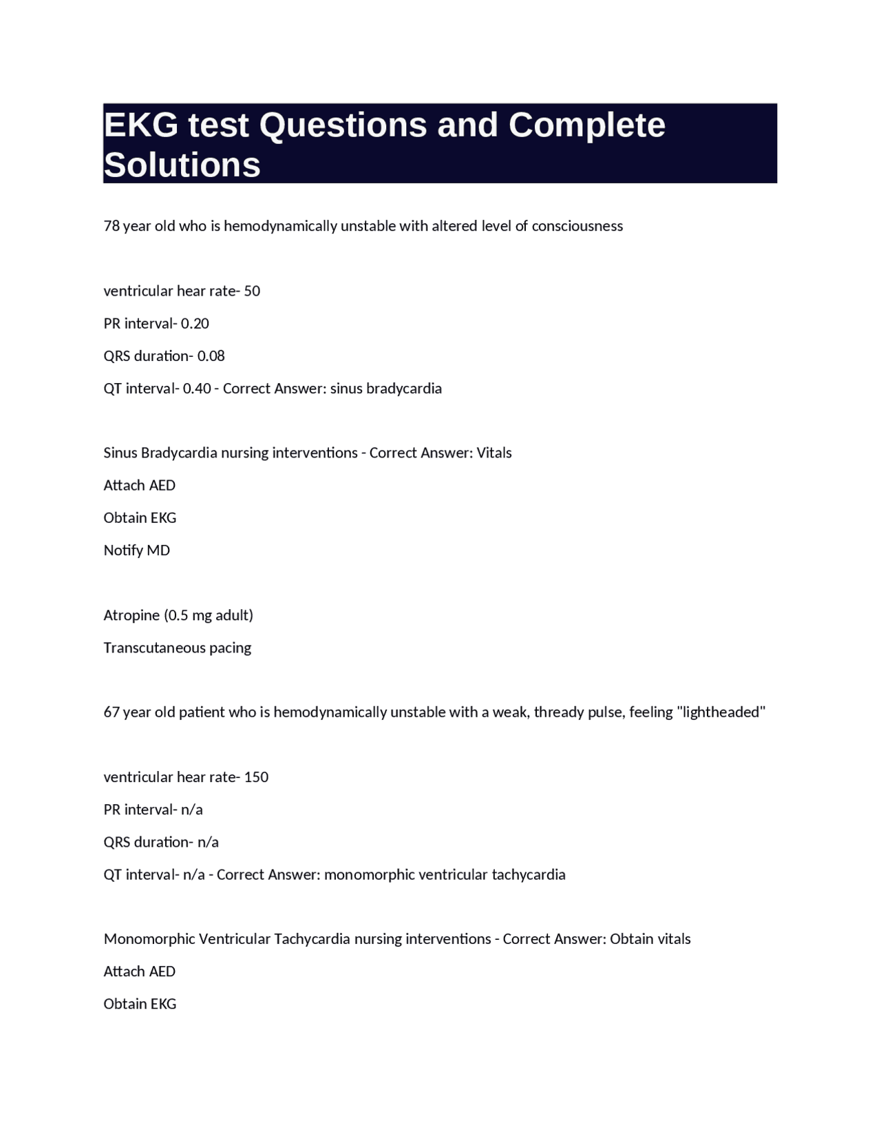EKG Test Questions and Solutions: A Comprehensive Guide for Healthcare ...