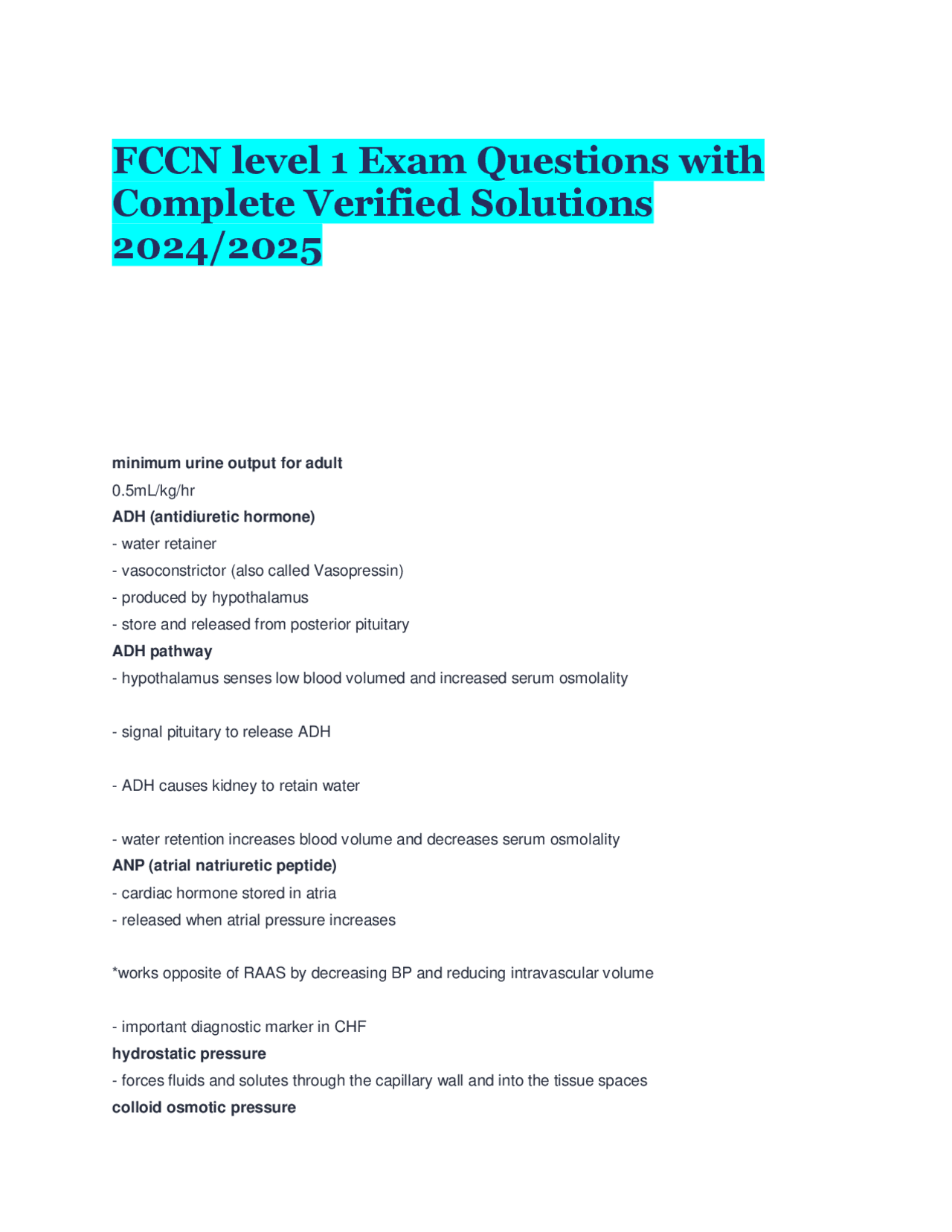 FCCN Level 1 Exam Questions with Complete Verified Solutions | Exams ...