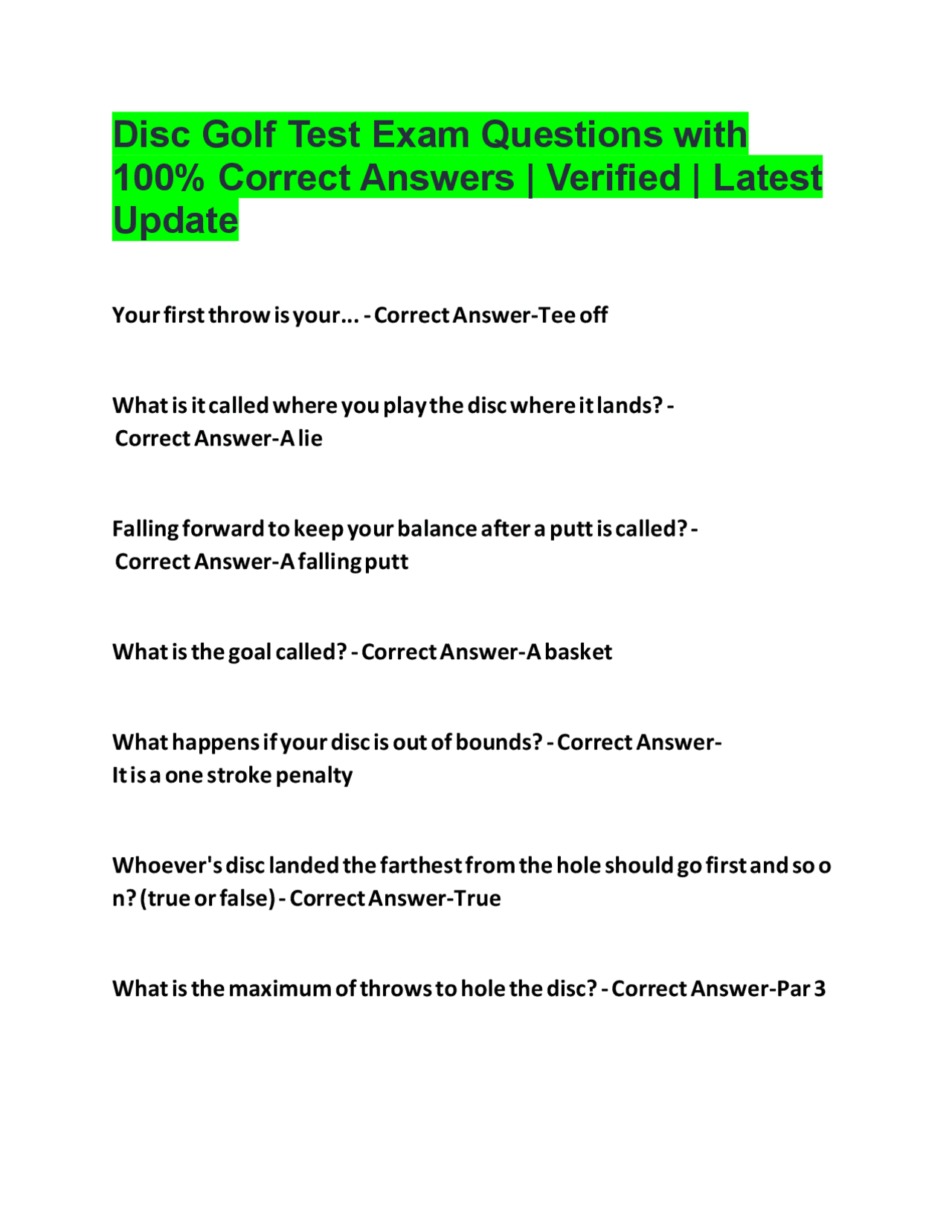 Disc Golf Test Disc Golf Test
