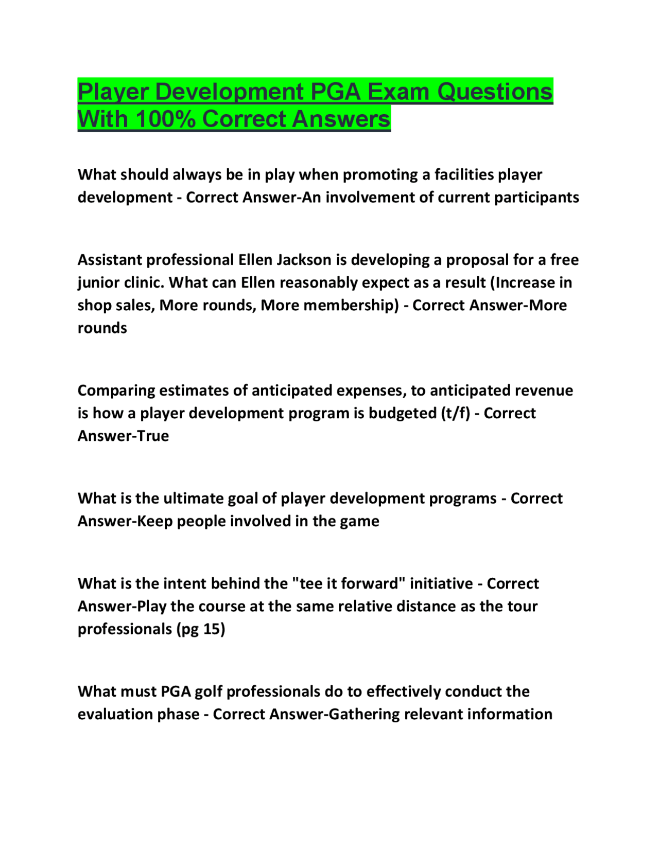 PGA Player Development Exam Questions and Answers | Exams Advanced ...