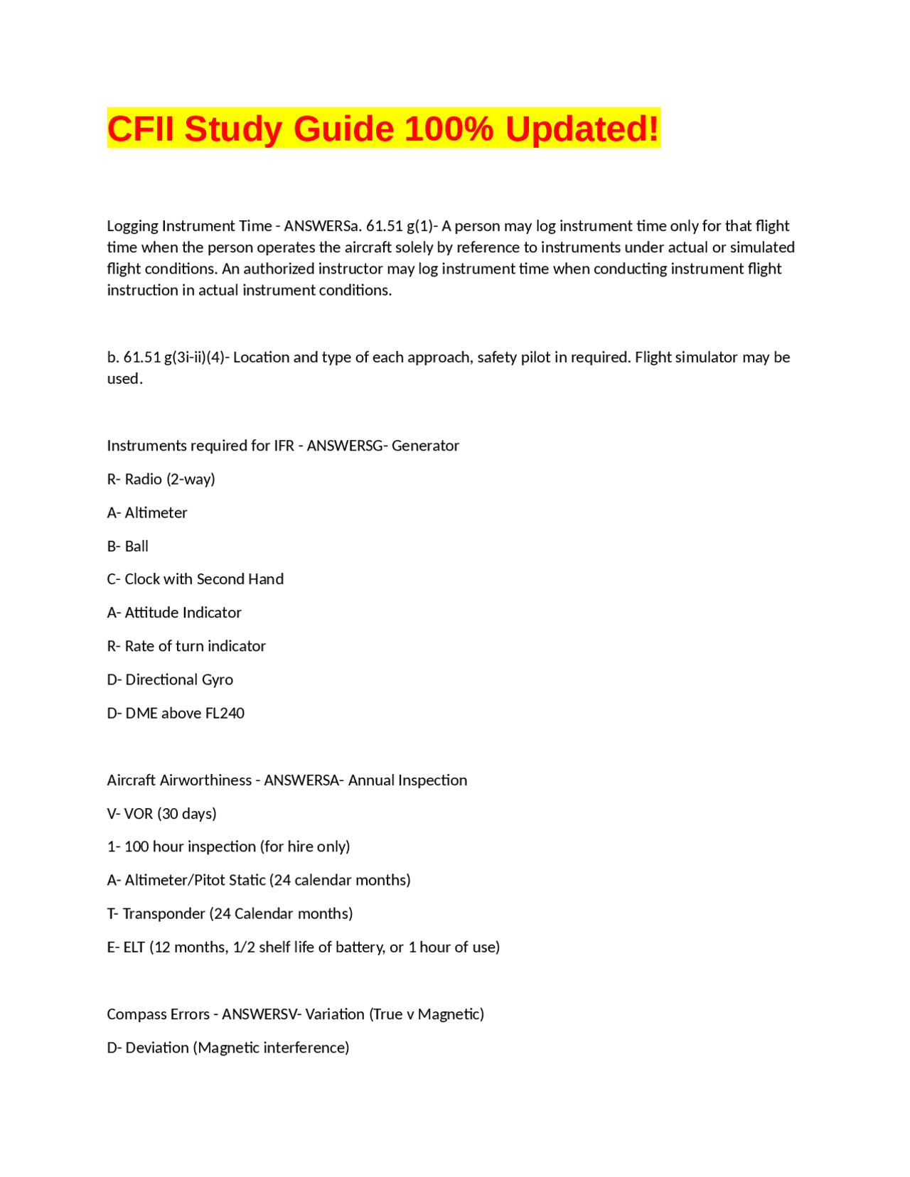 CFII Study Guide: Instrument Flight Rules and Procedures | Exams ...