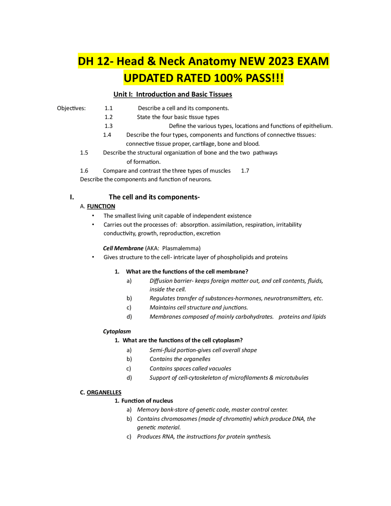 Head & Neck Anatomy: Exam Review and Study Guide | Exams Anatomy | Docsity