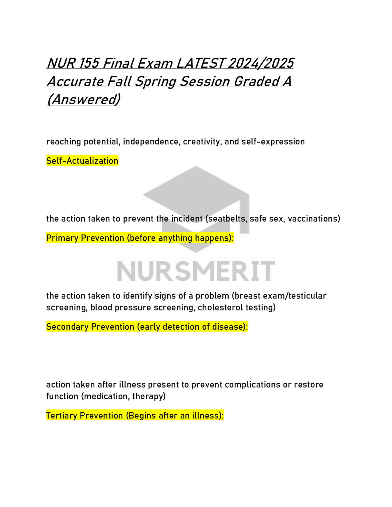 NUR 155 Final Exam Study Guide: Key Concepts and Nursing Principles ...
