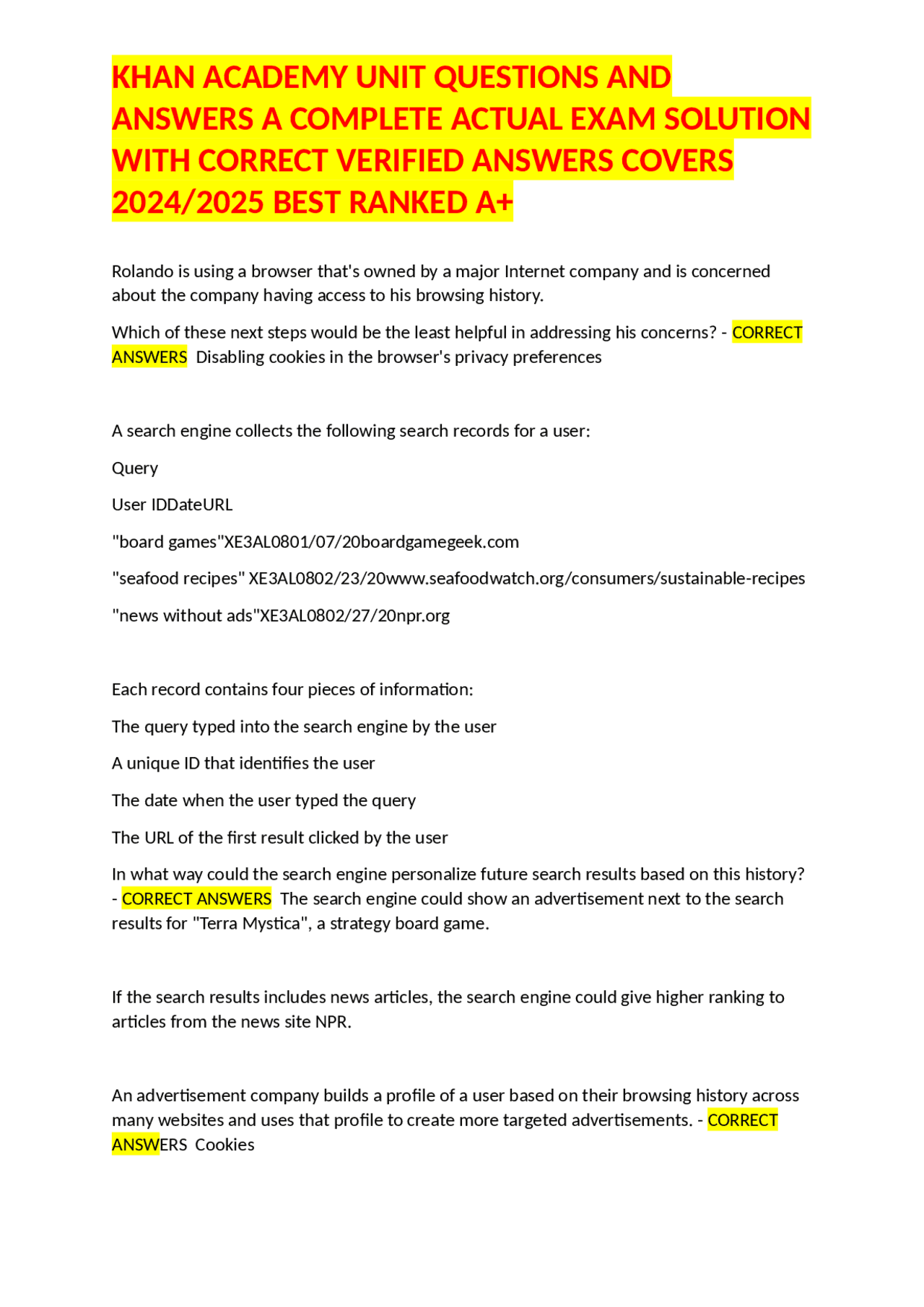 KHAN ACADEMY UNIT QUESTIONS AND ANSWERS A COMPLETE ACTUAL EXAM SOLUTION