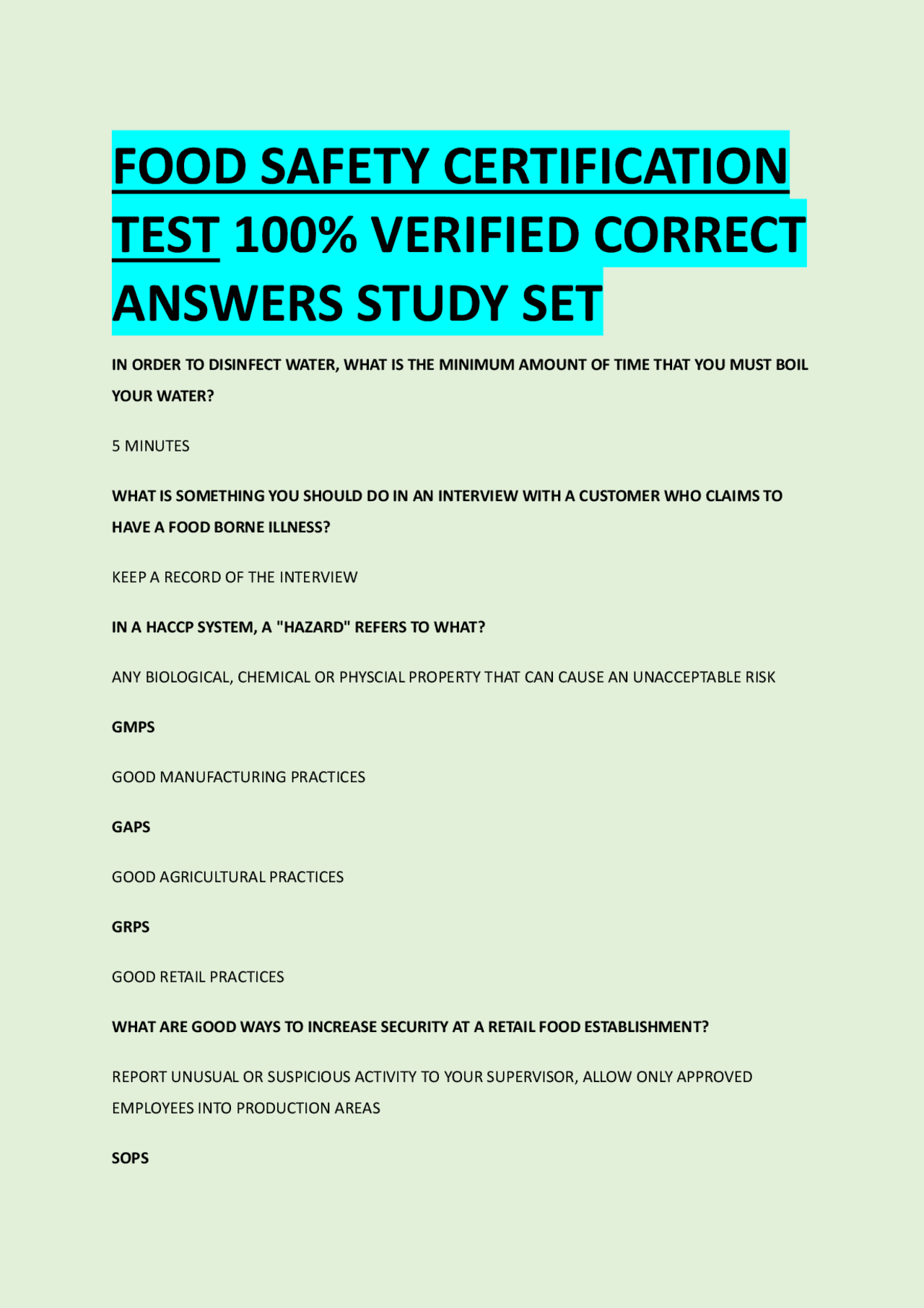 FOOD SAFETY CERTIFICATION TEST ANSWERS visual data 2