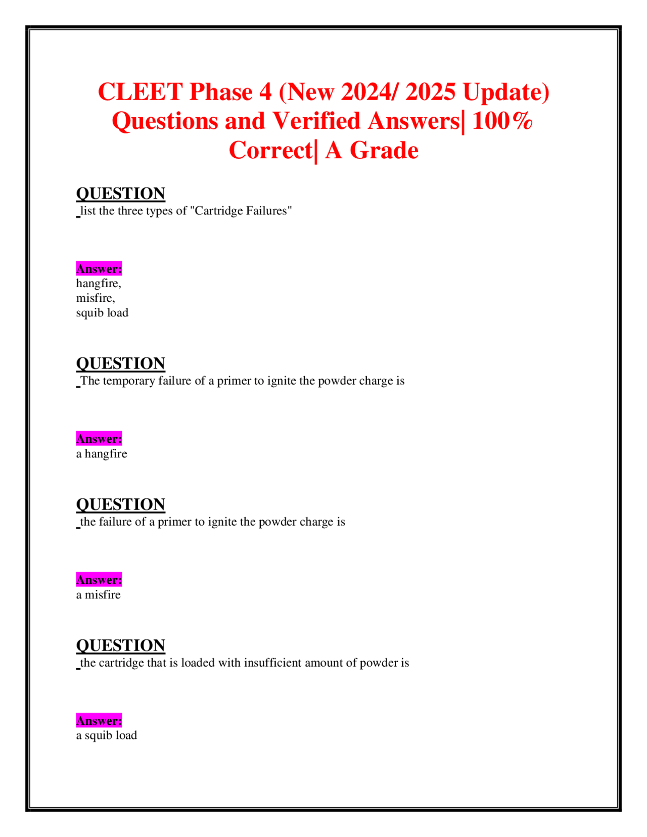 CLEET Phase 4 (New 2024/ 2025 Update) Questions and Verified Answers ...