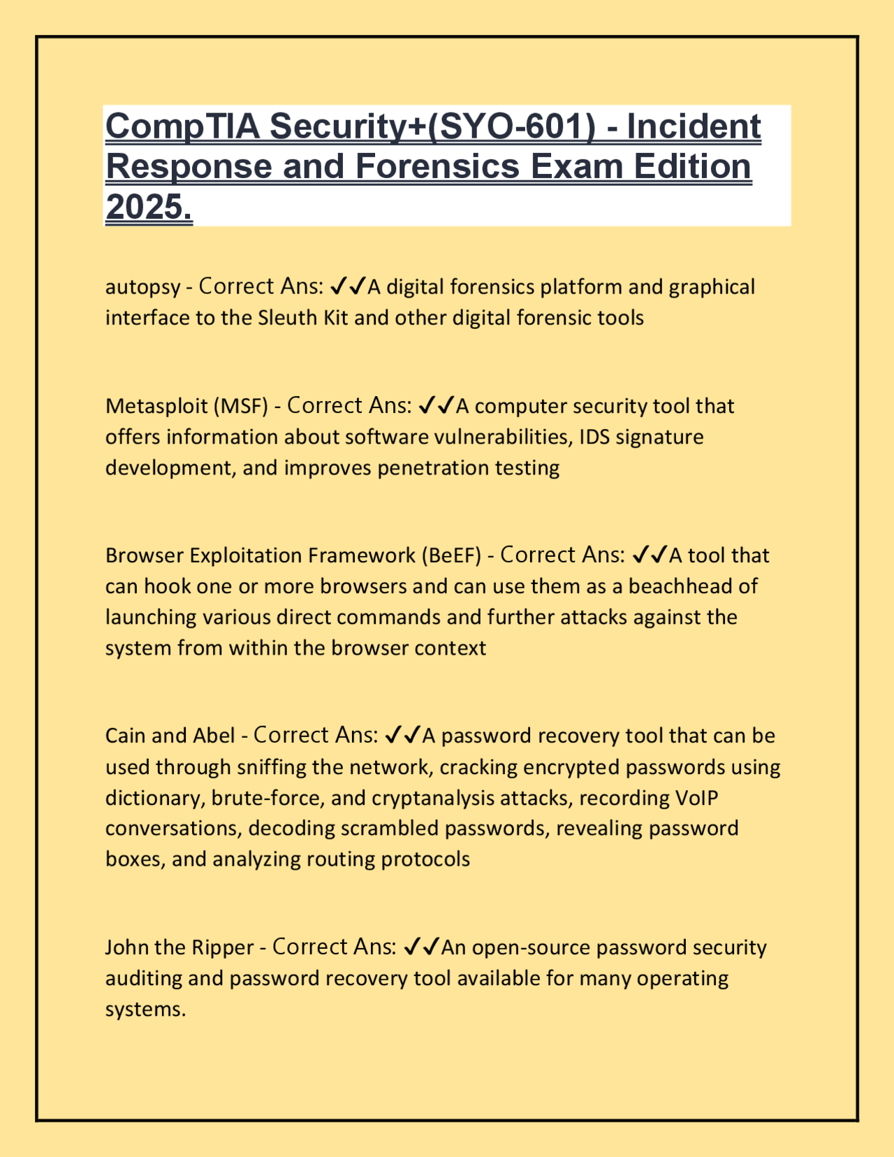 CompTIA Security+ (SYO-601) - Incident Response and Forensics Exam ...