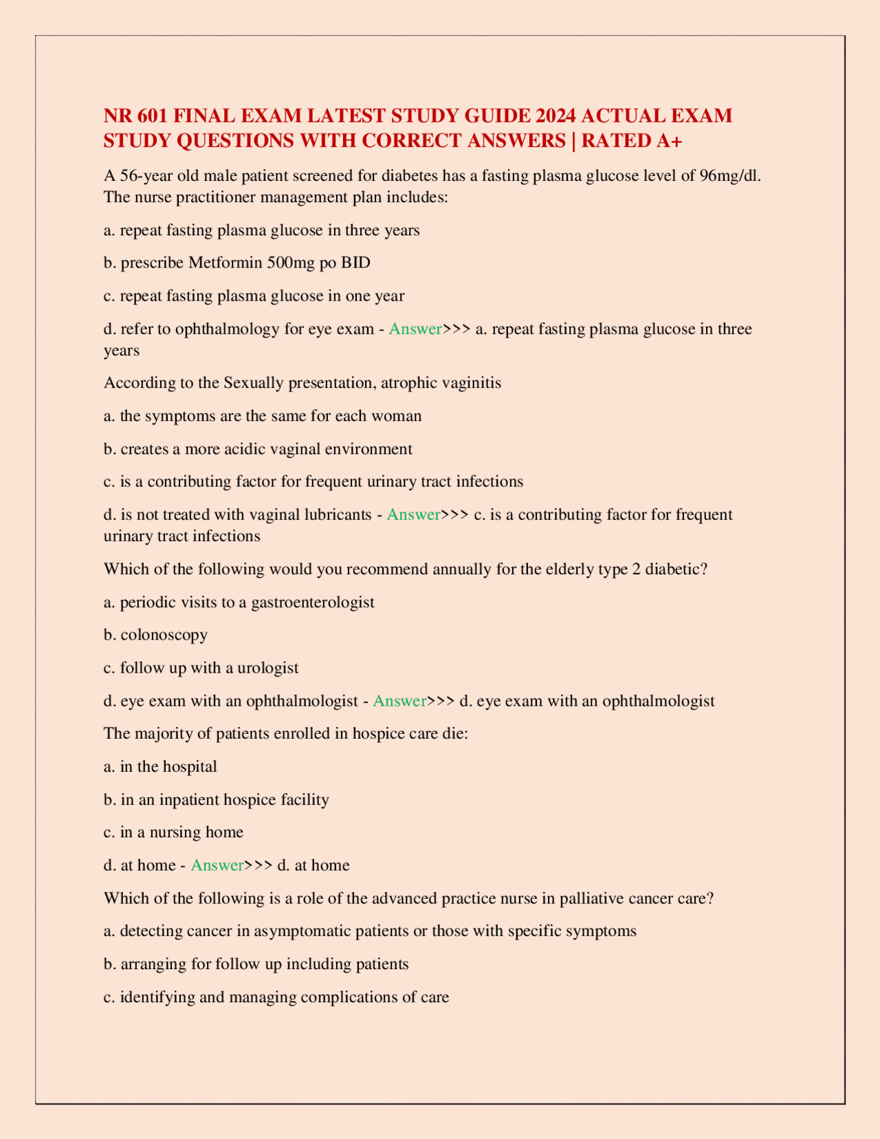 NR 601 FINAL EXAM LATEST STUDY GUIDE 2024 ACTUAL EXAM STUDY QUESTIONS ...