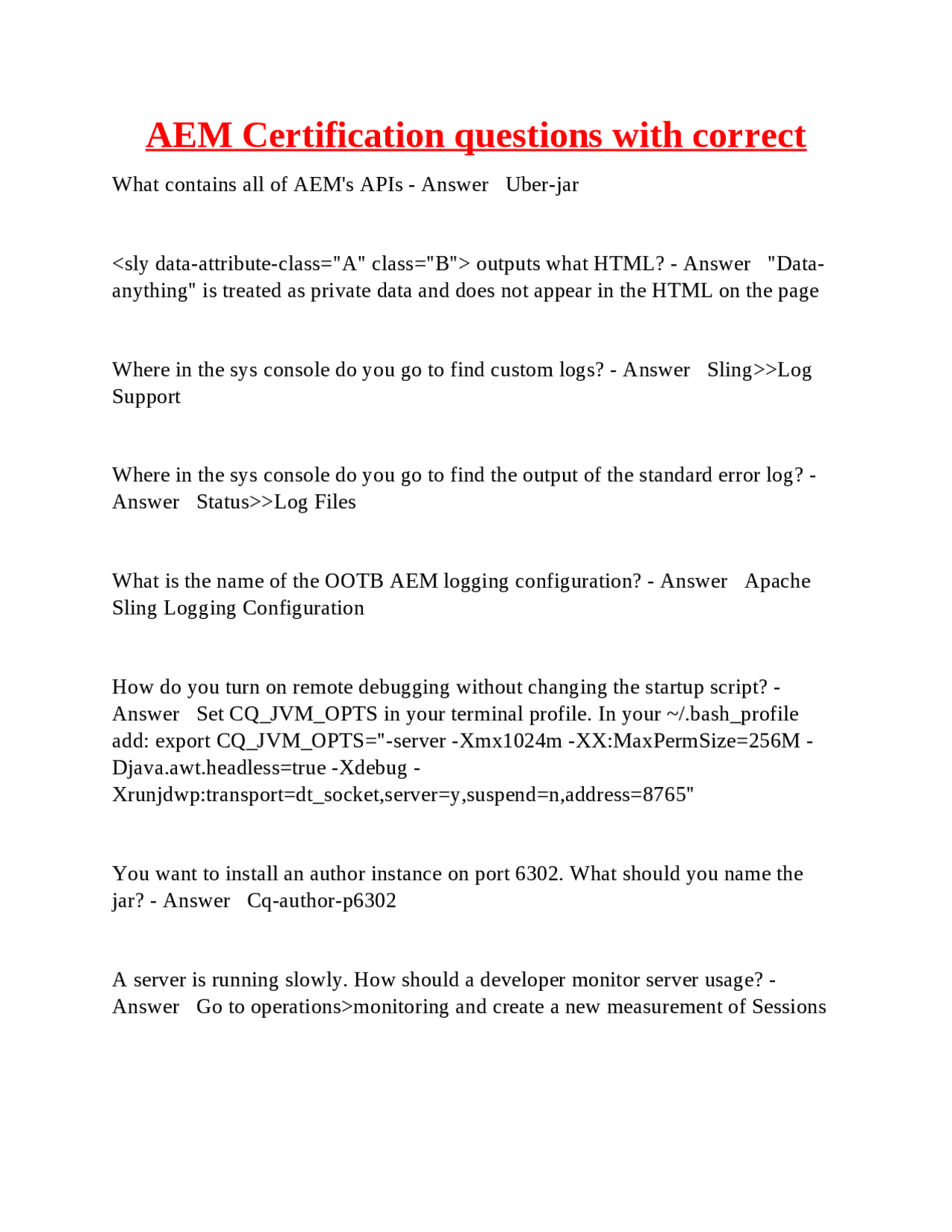 AEM Certification Questions and Answers Exams Business Administration