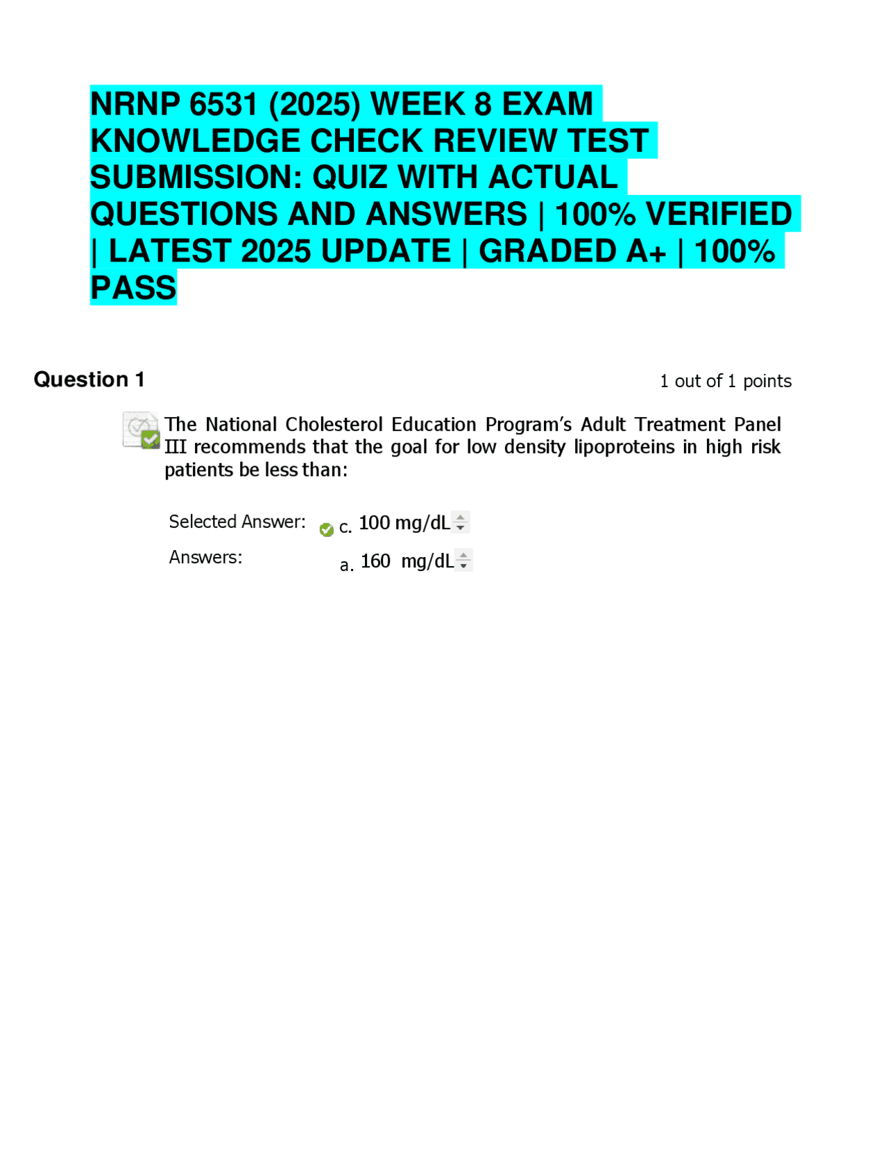 Nrnp 6531 2025 Week 8 Exam Knowledge Check Review Test Questions And