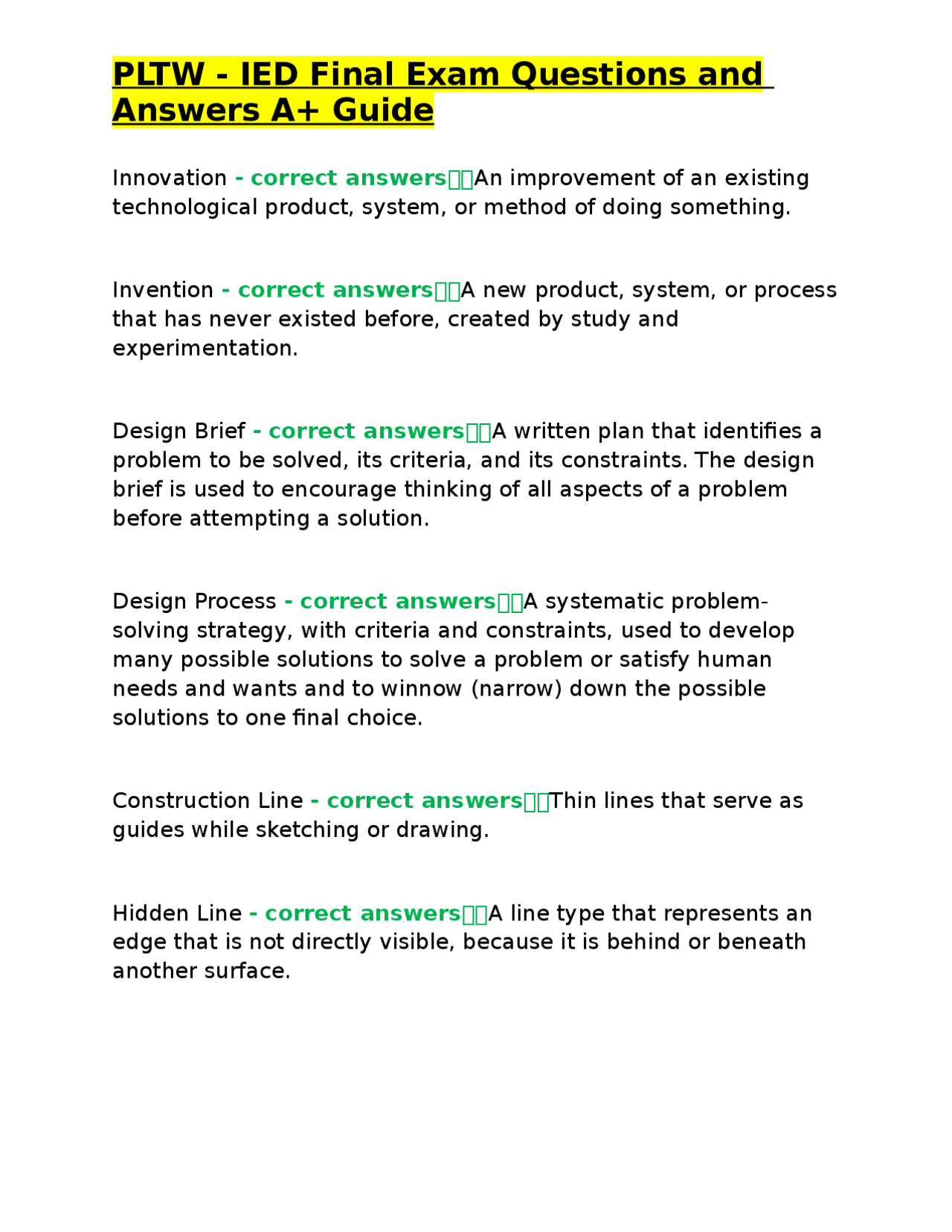 PLTW - IED Final Exam Questions and Answers: A Comprehensive Guide ...