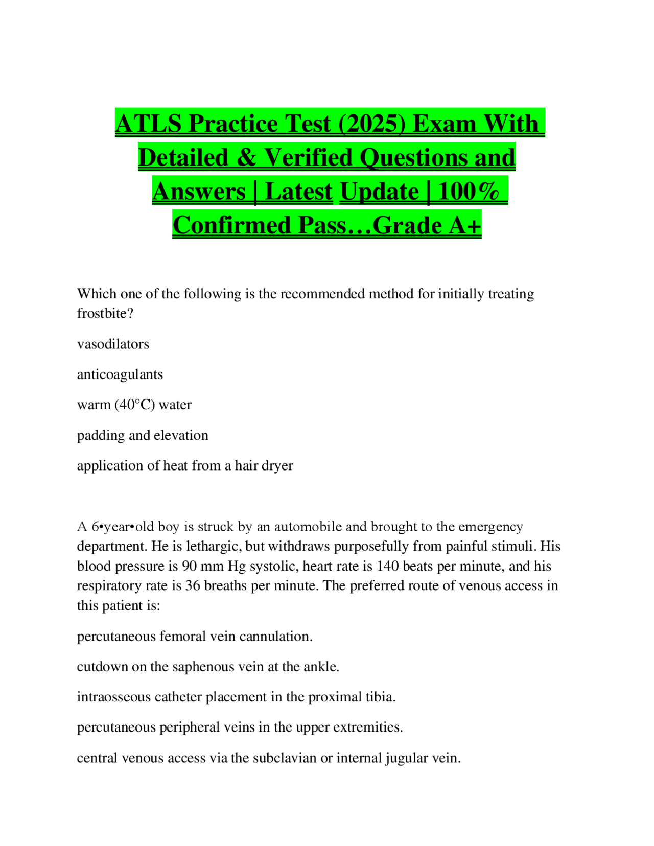 ATLS Practice Test (2025) Exam With Detailed & Verified Questions and ...