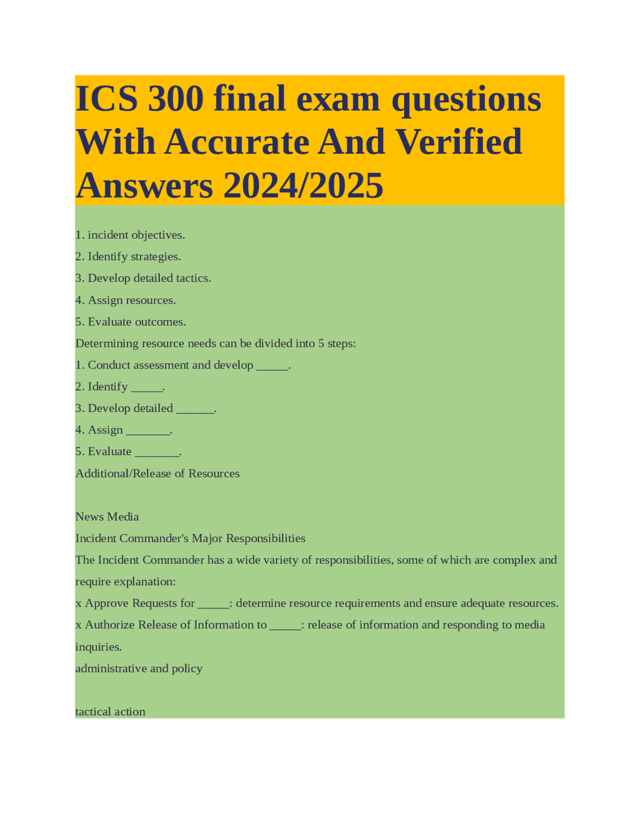 ICS 300 final exam questions With Accurate And Verified Answers 2024/ ...