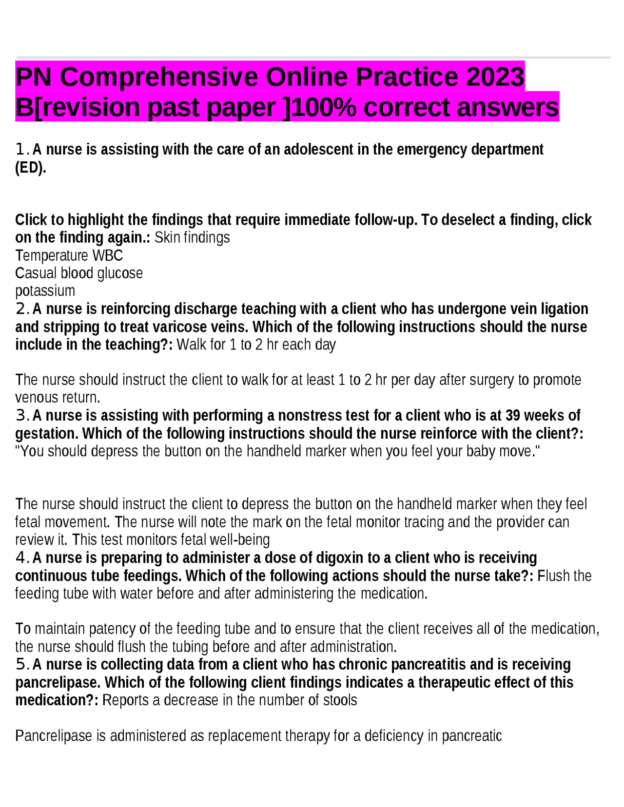 PN Comprehensive Online Practice 2023 B[revision past paper ]100% ...