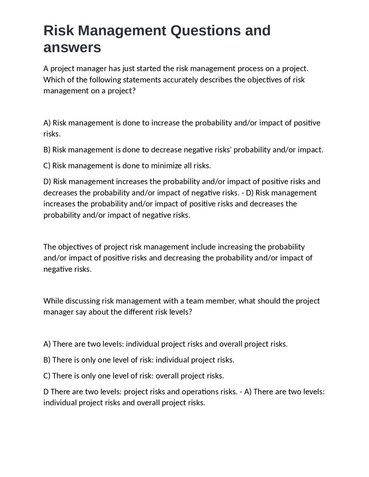Questions About Risk Management Risk Management Questions And Answers Trending Questions And Answers
