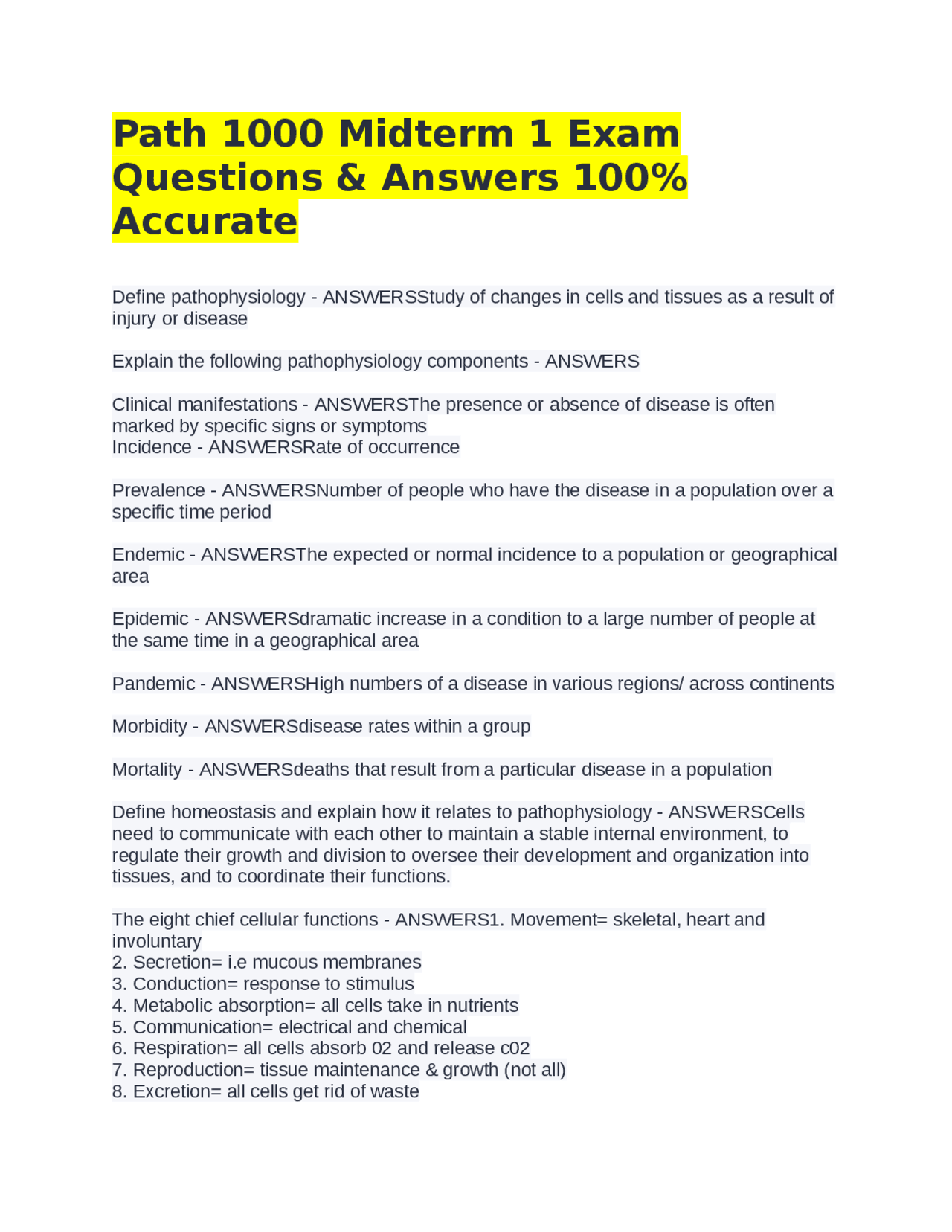 Path 1000 Midterm 1 Exam Questions & Answers 100% Accurate | Exams ...