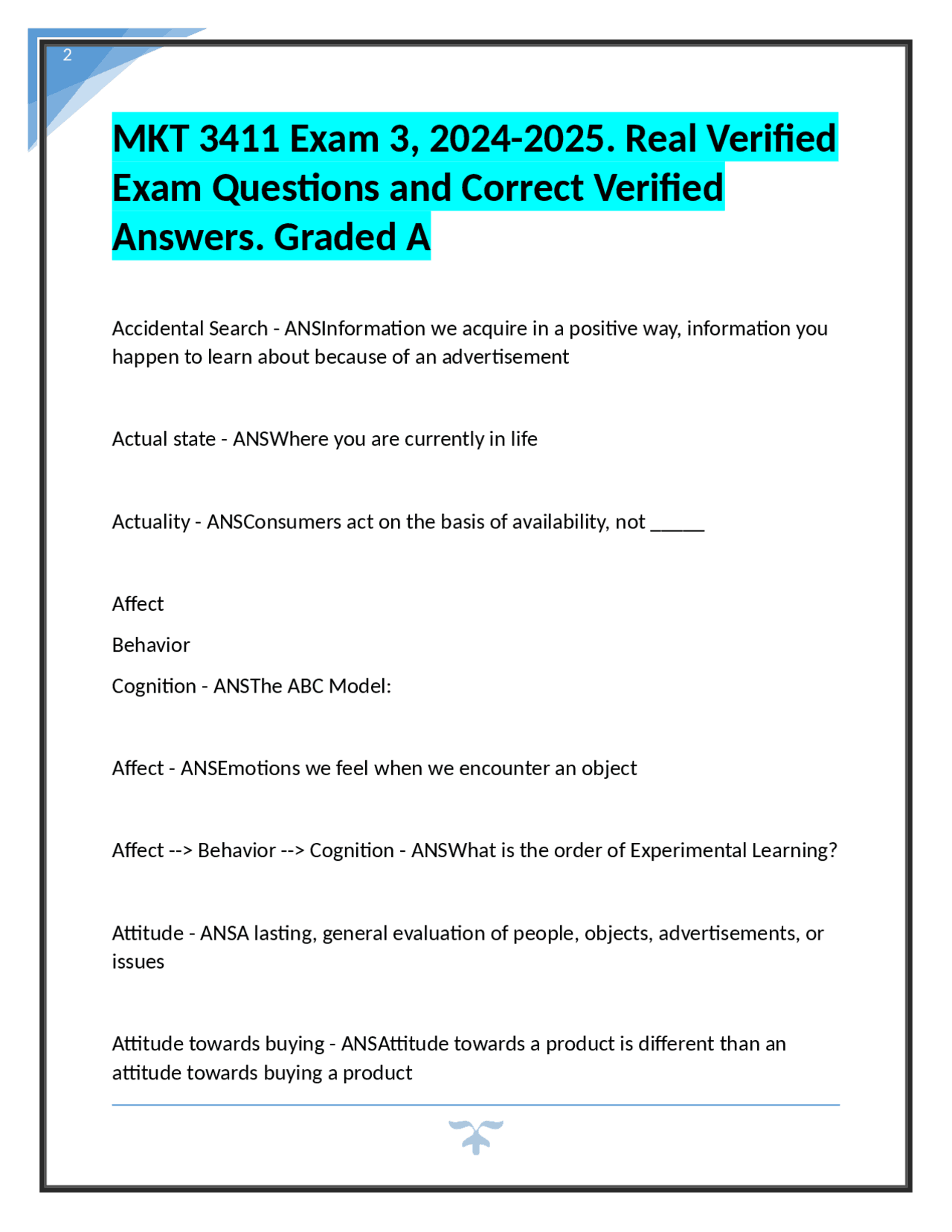 MKT 3411 Exam 3: Consumer Behavior Concepts and Theories | Exams ...