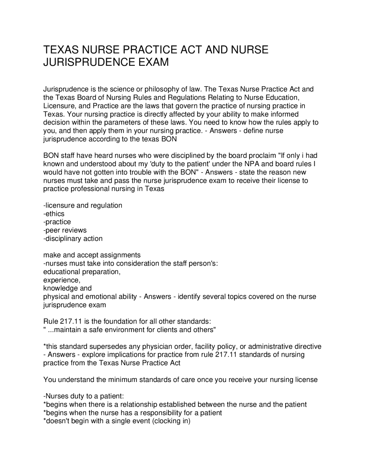 Texas Nurse Practice Act and Nurse Jurisprudence Exam: A Guide for ...