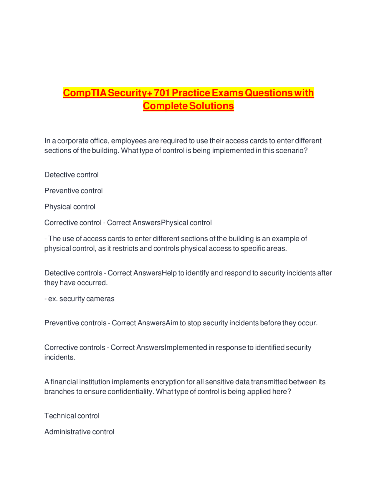 CompTIA Security+ 701 Practice Exams Questions with Complete Solutions ...