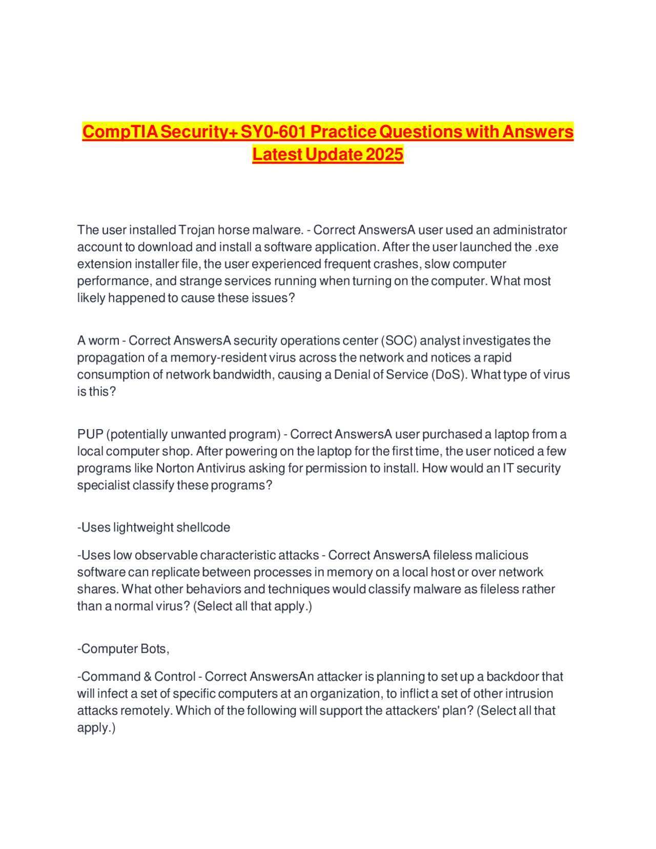 CompTIA Security+ SY0-601 Practice Questions with Answers | Exams ...