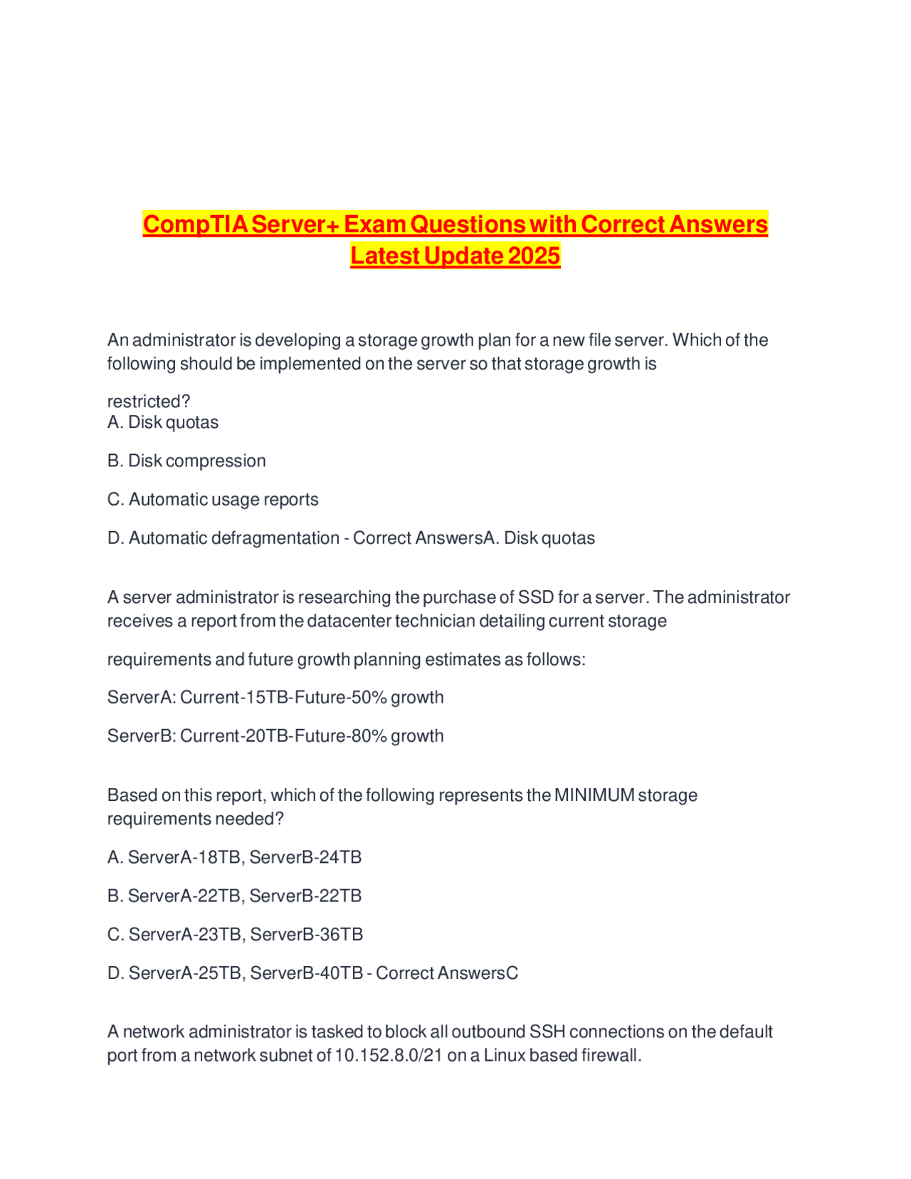 CompTIA Server+ Exam Questions and Answers: Latest Update 2025 | Exams ...