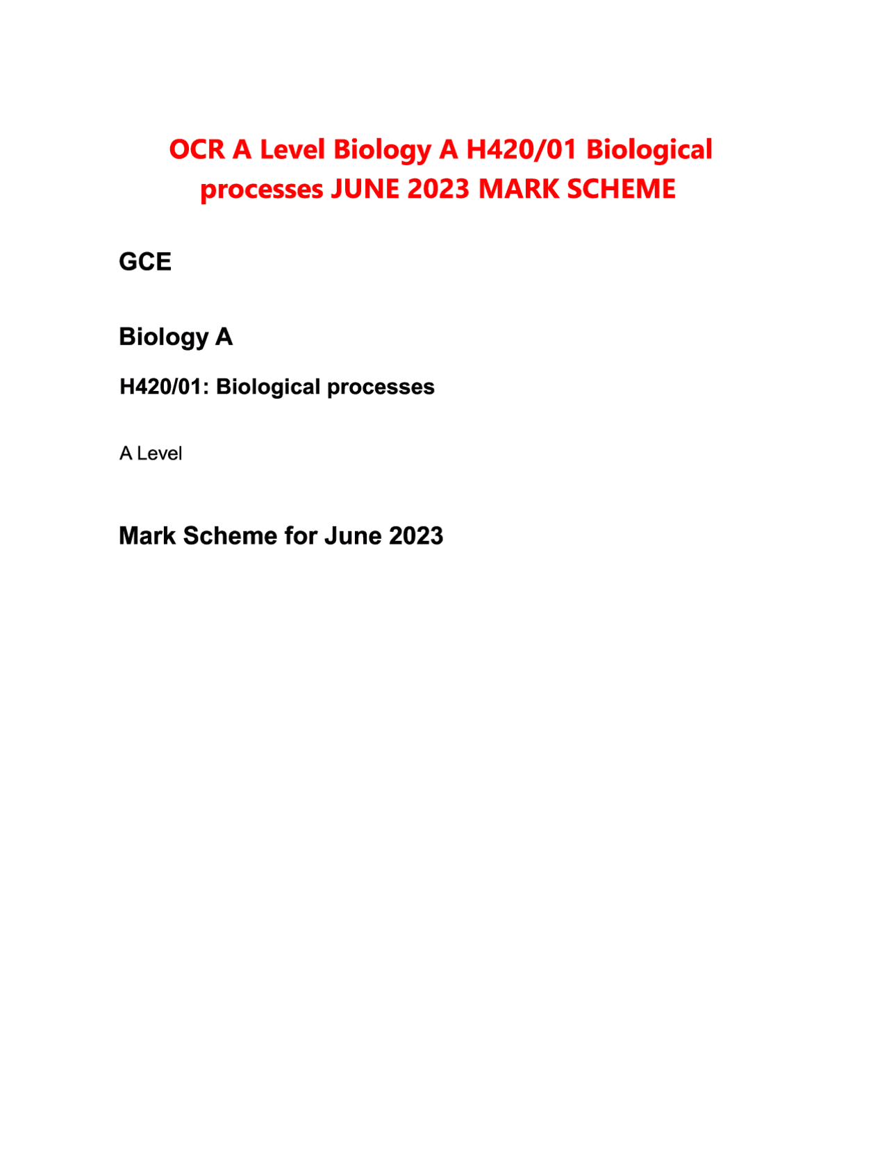OCR A Level Biology A H420, 01 Biological processes JUNE 2023 MARK ...