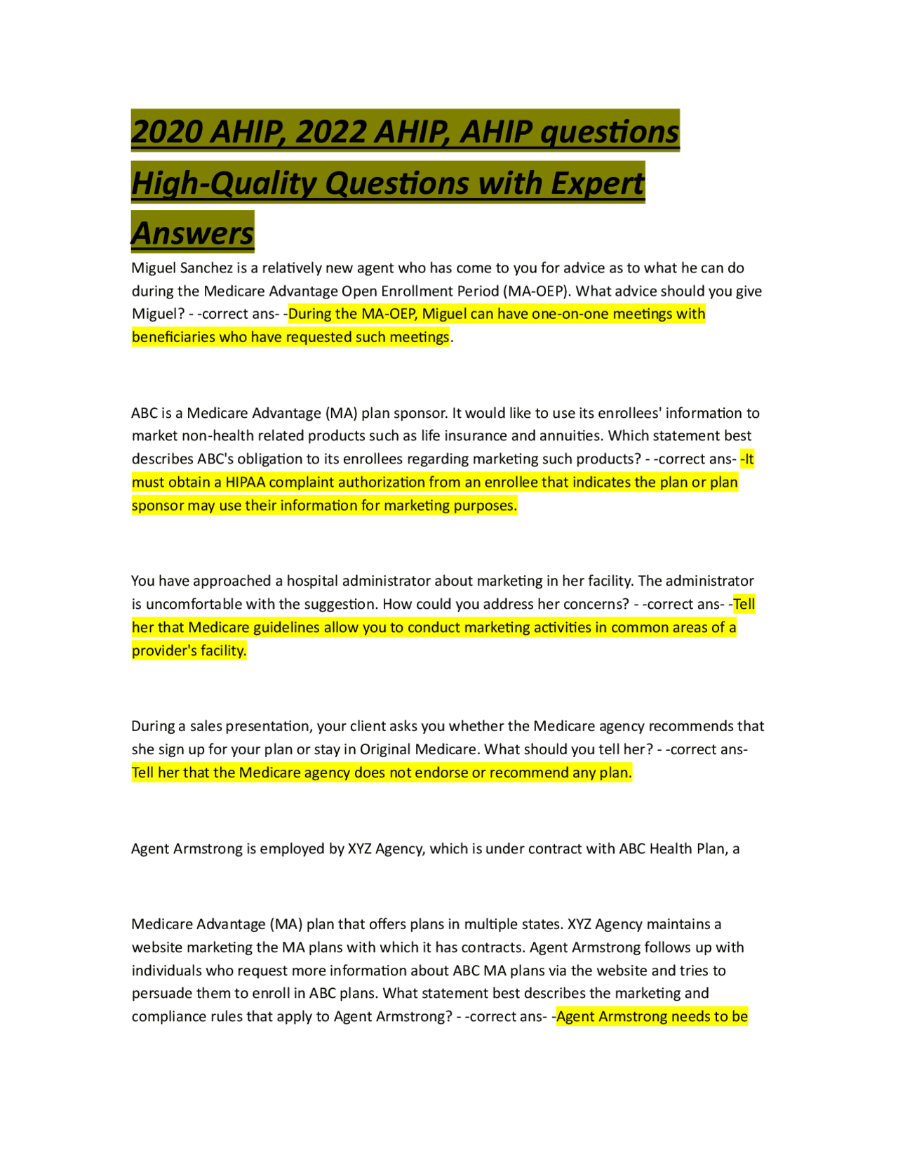Ohip Question AHIP Questions: High-Quality Practice Questions with Expert Answers and ...