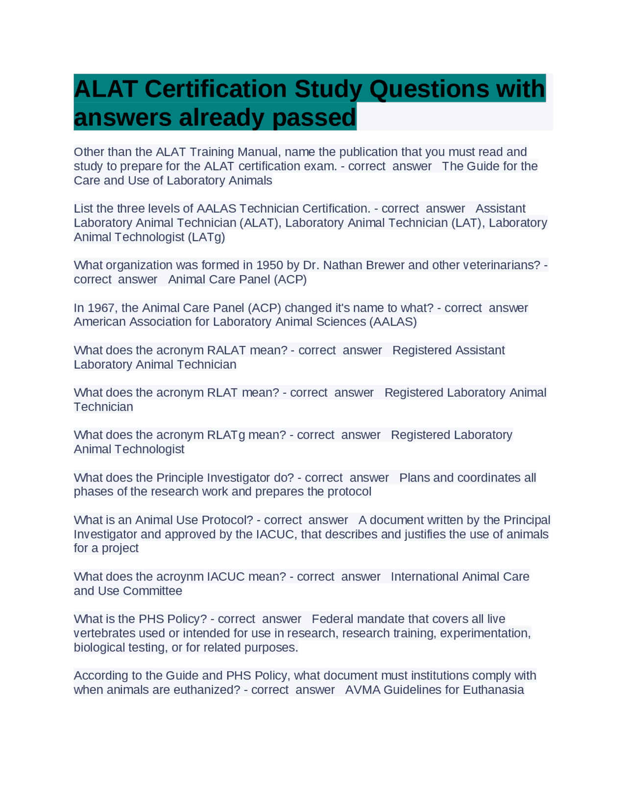 ALAT Certification Study Guide: Questions & Answers for Technicians ...