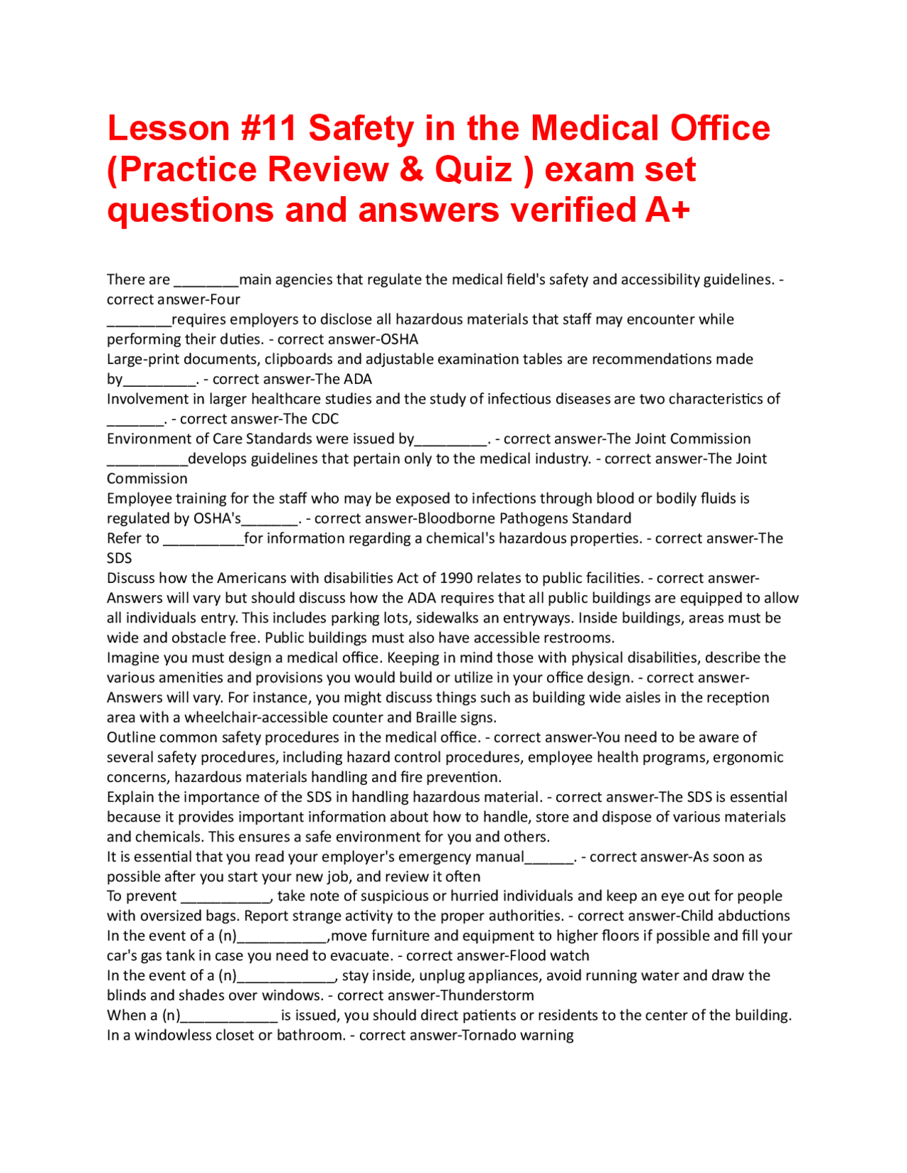 Lesson #11 Safety in the Medical Office (Practice Review & Quiz ).pdf ...