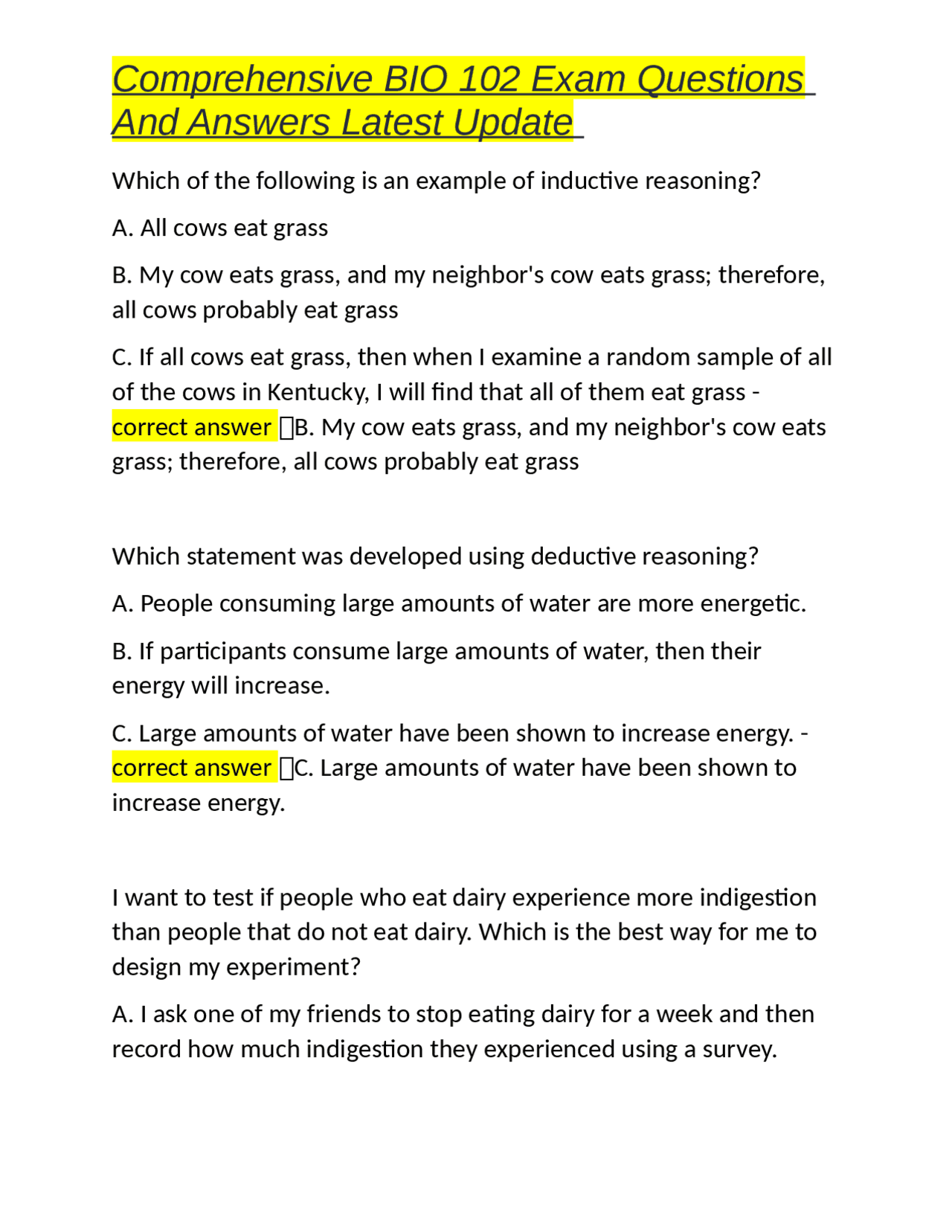 BIO 102 Exam Questions and Answers: A Comprehensive Guide to Biology ...