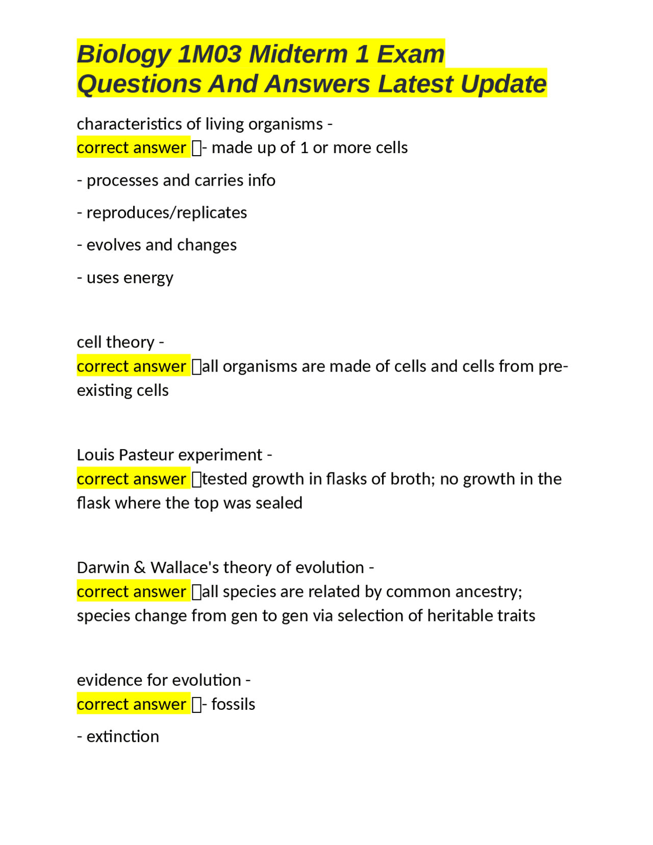 Biology 1M03 Midterm 1 Exam: Questions and Answers | Exams Biology ...