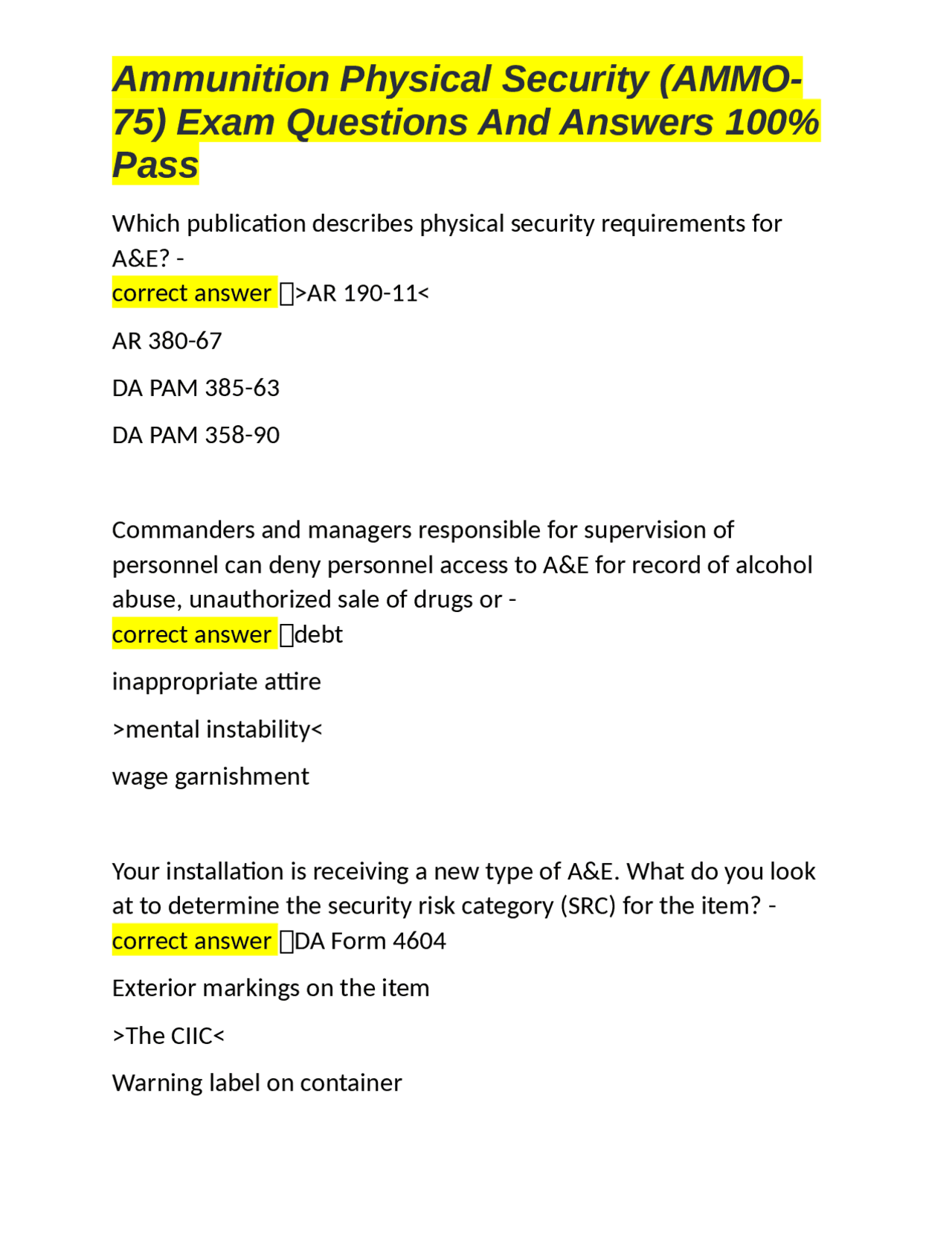 ammunition-physical-security-ammo-75-exam-questions-and-answers-100-pass-exams-social-work-docsity