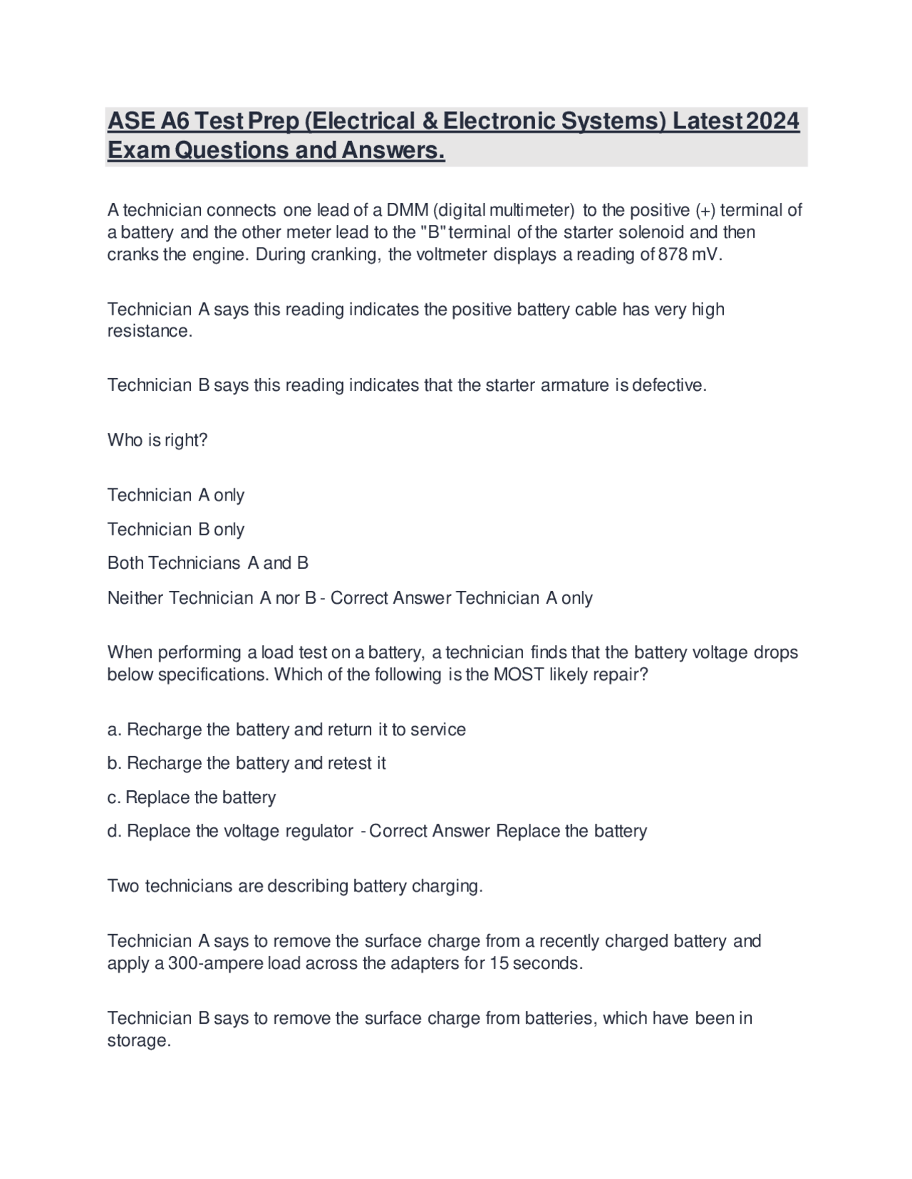 ASE A6 Test Prep (Electrical & Electronic Systems) Latest 2024 Exam ...