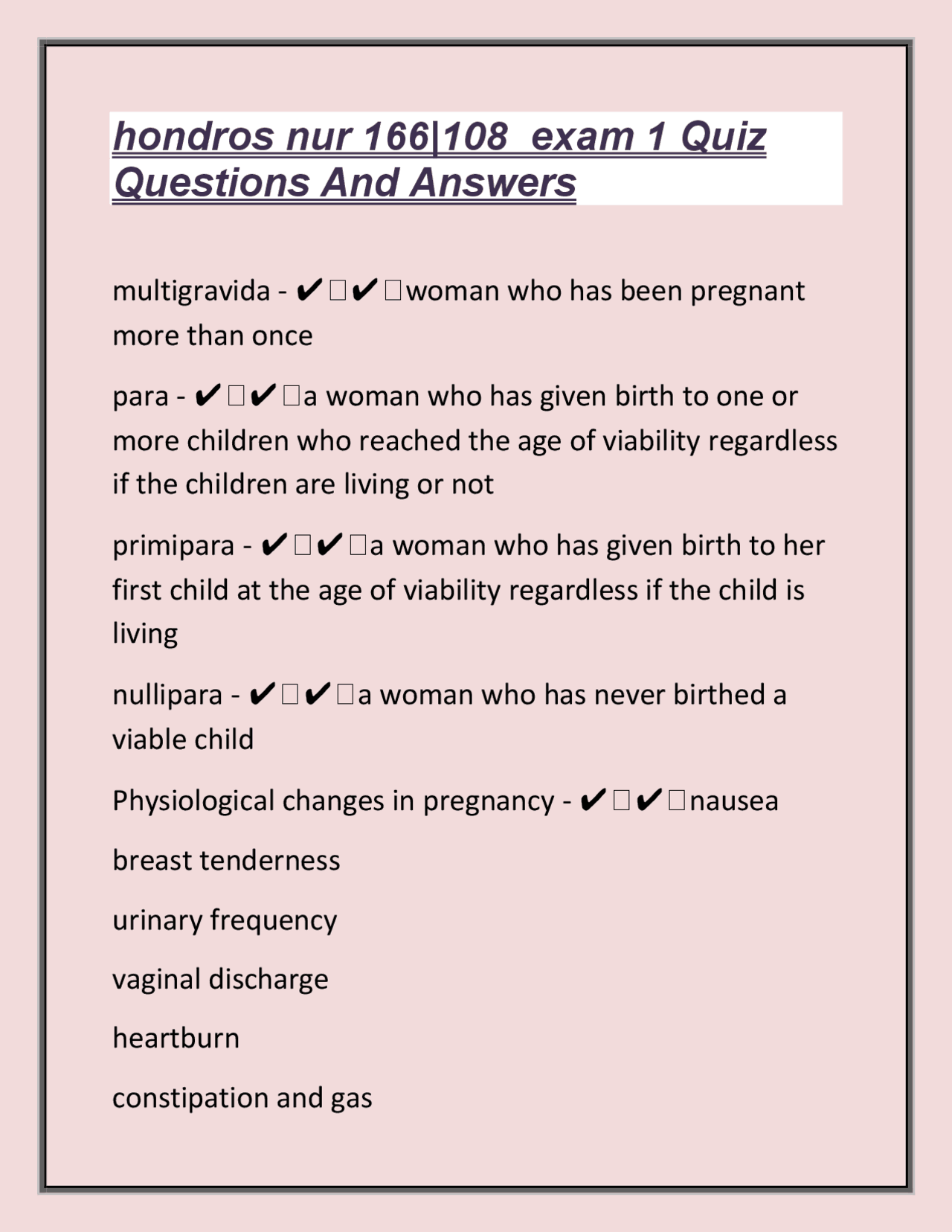 hondros nur 166|108 exam 1 Quiz Questions And Answers| Download To Pass ...