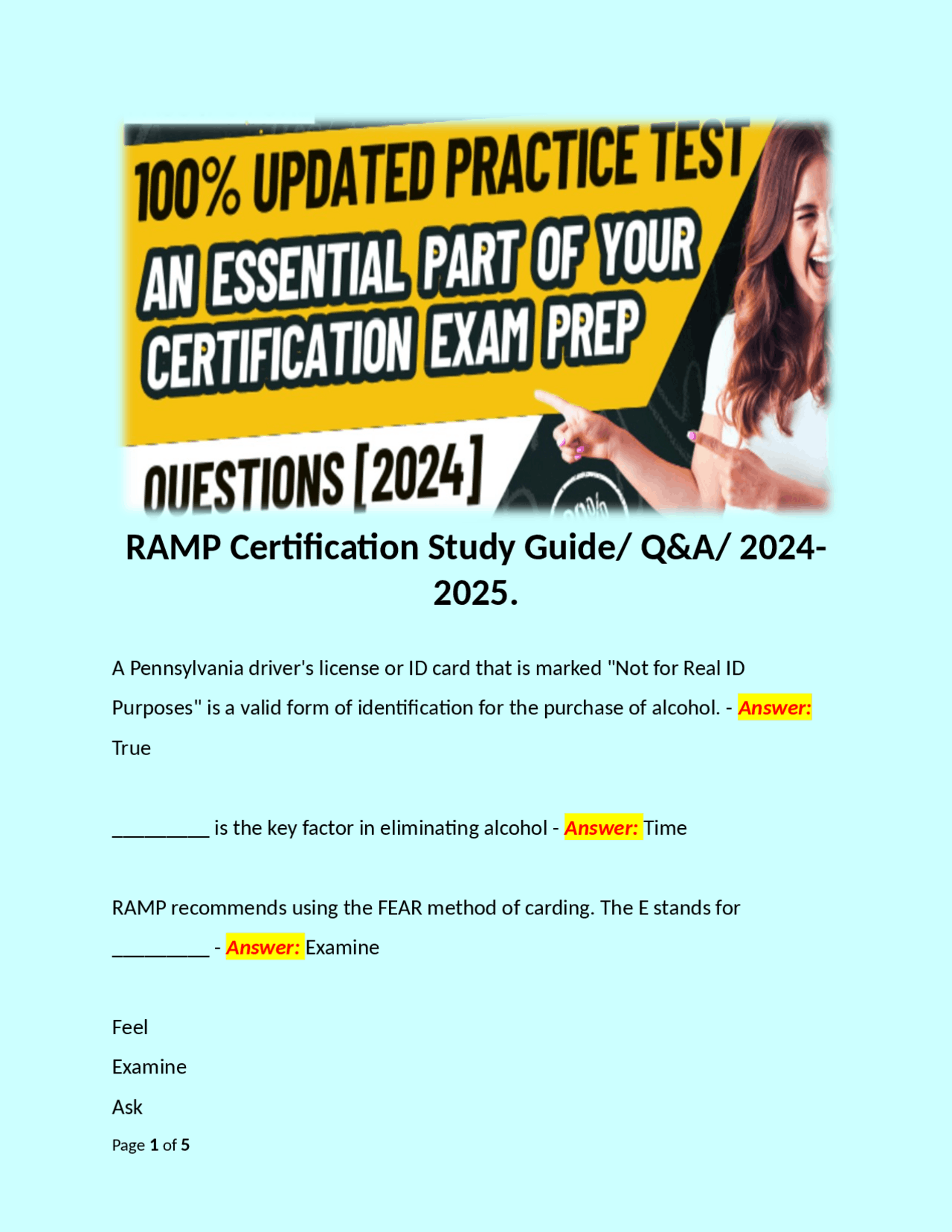 RAMP Certification Study Guide/ Q&A/ 2024-2025. | Exams Nursing | Docsity