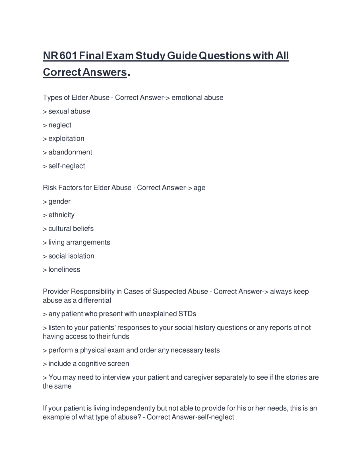 NR 601 Final Exam Study Guide Questions with All Correct Answers ...