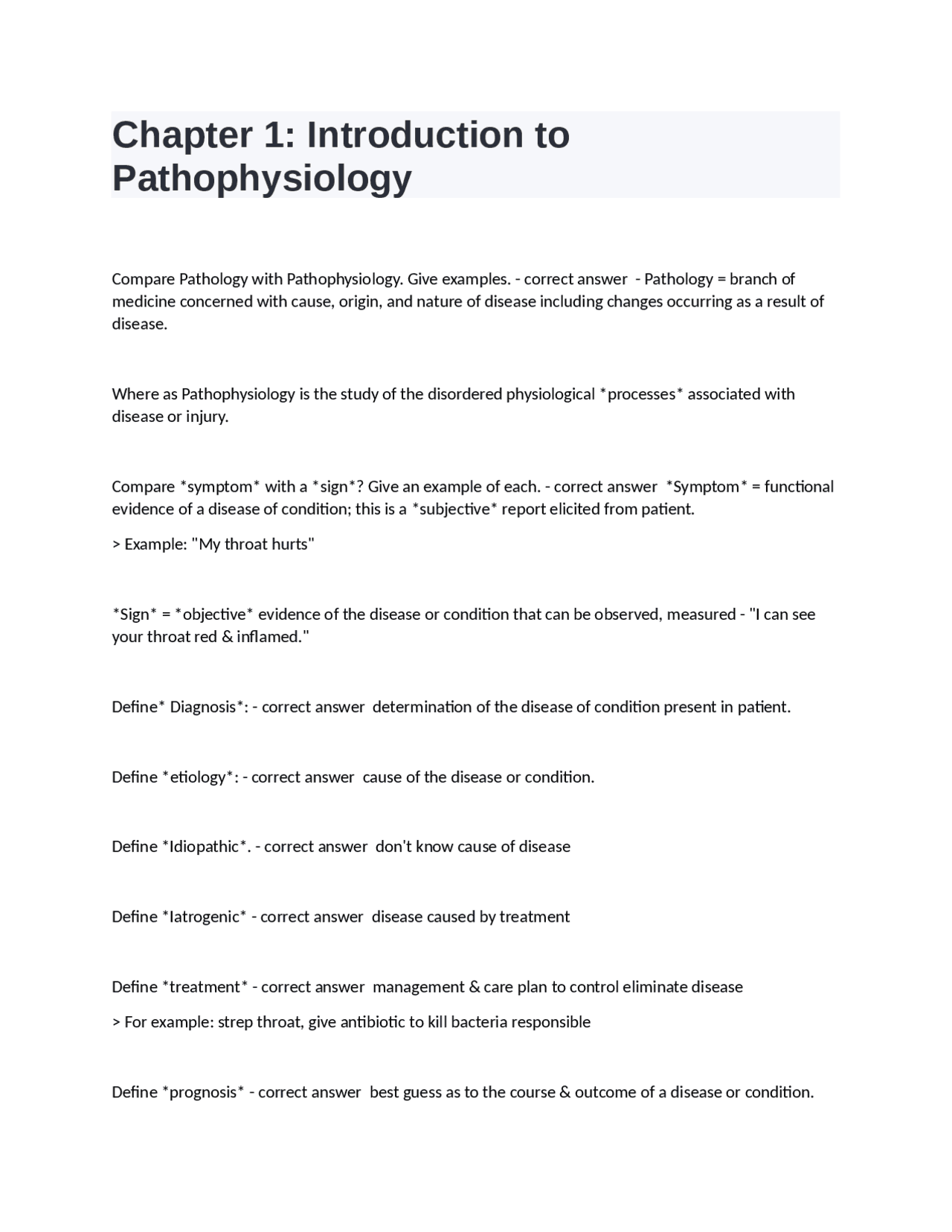 Introduction to Pathophysiology: Key Concepts and Definitions | Exams ...