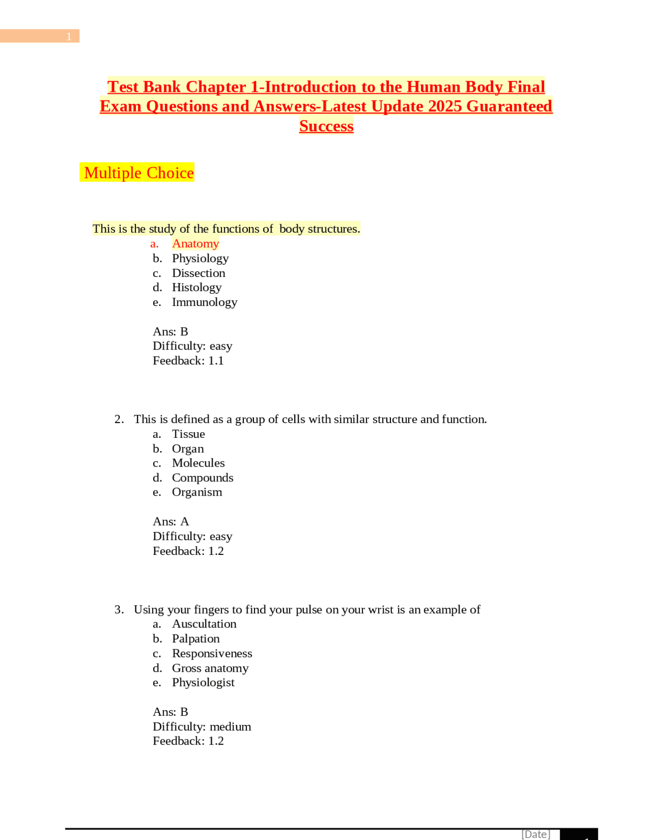 Human Anatomy and Physiology: Chapter 1 Introduction to the Human Body ...