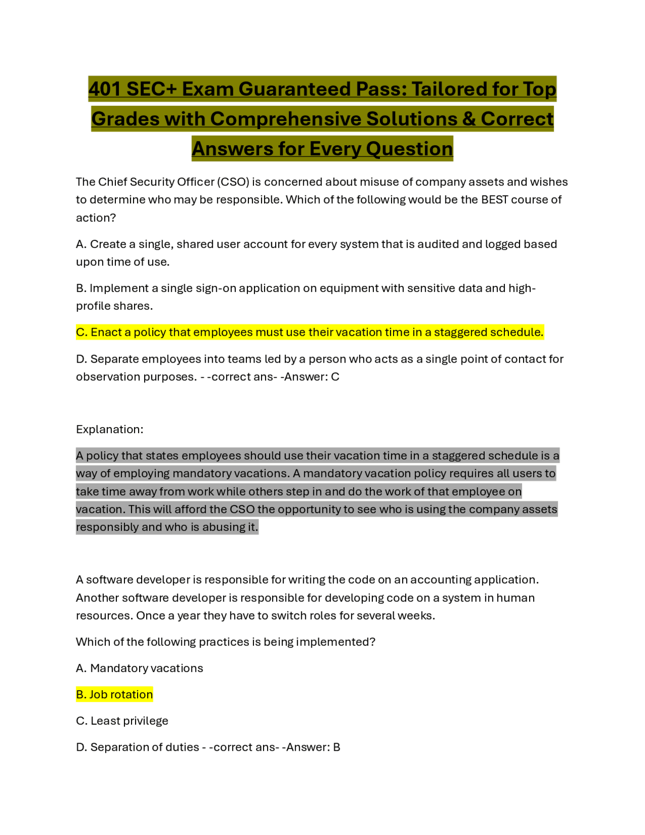 SEC+ Exam Practice Questions: Security Controls and Best Practices ...