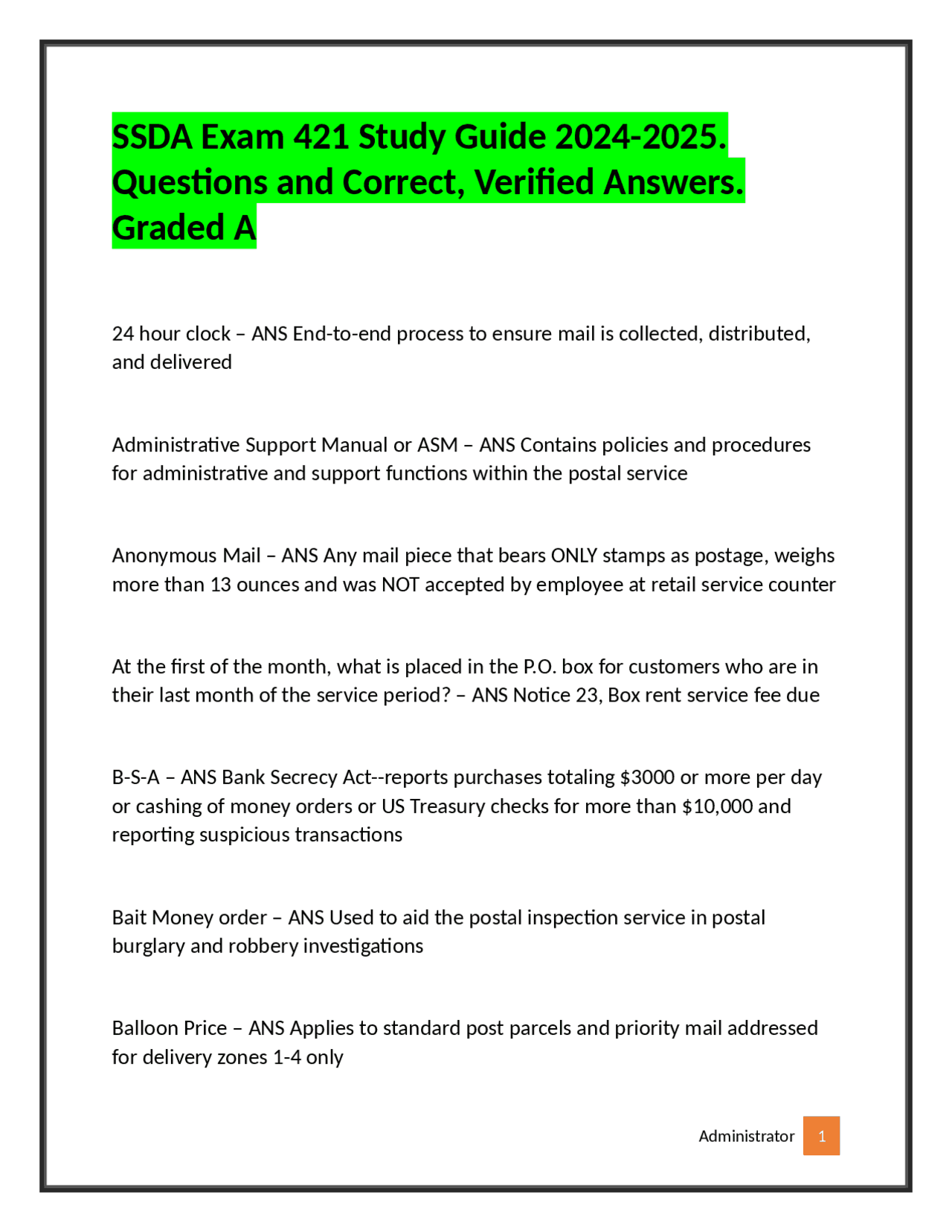 SSDA Exam 421 Study Guide: Questions and Answers for 2024-2025 | Exams ...