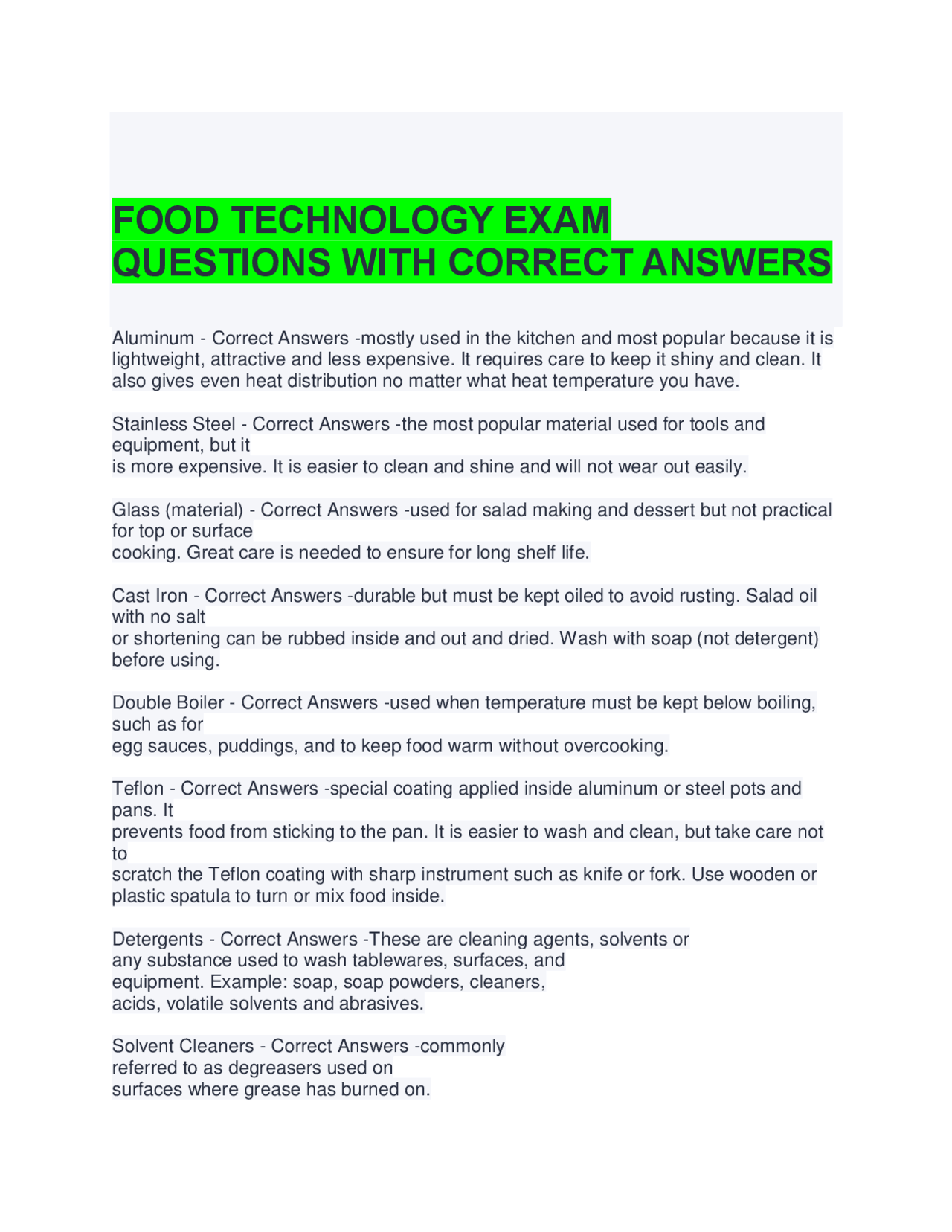 Foodtech Course Quiz Food Technology Exam Questions and Answers | Exams Advanced Education ...