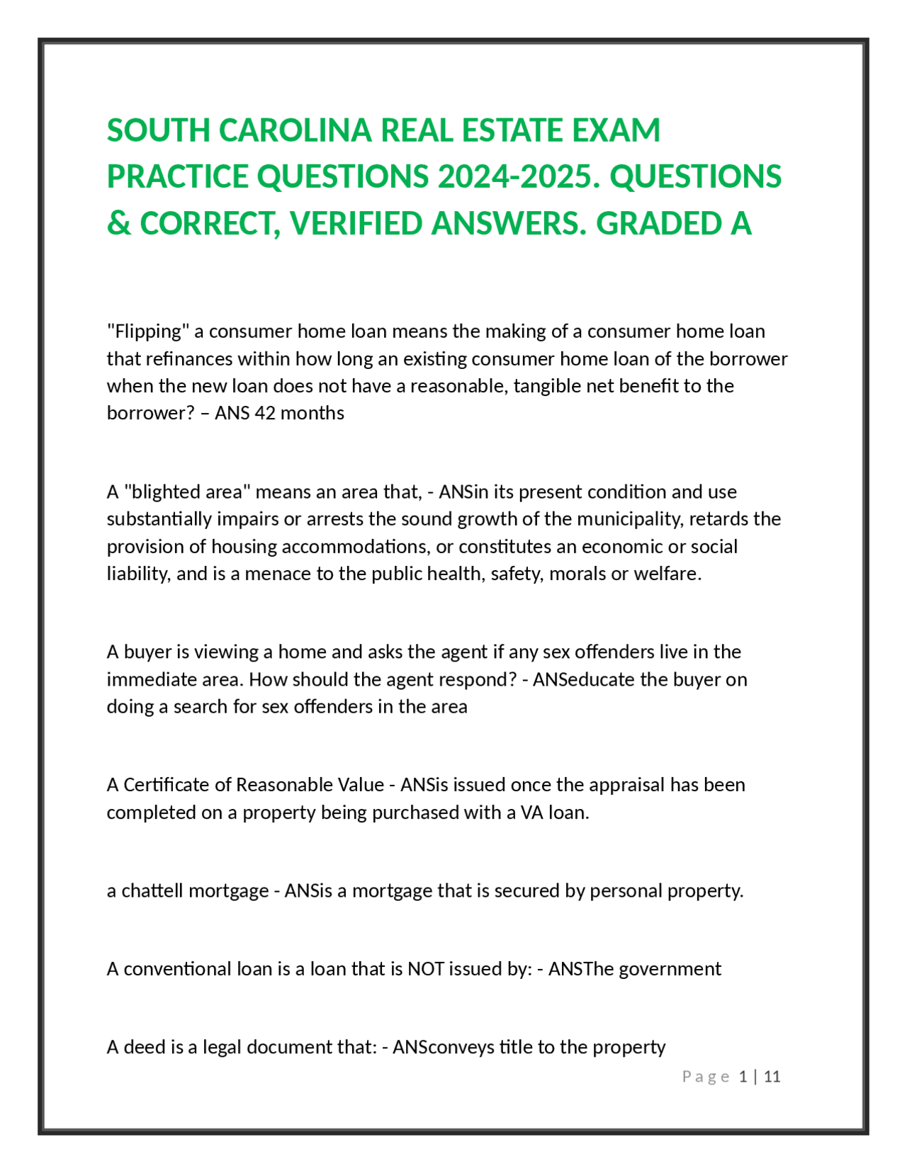South Carolina Real Estate Exam Practice Questions 20242025 Exams
