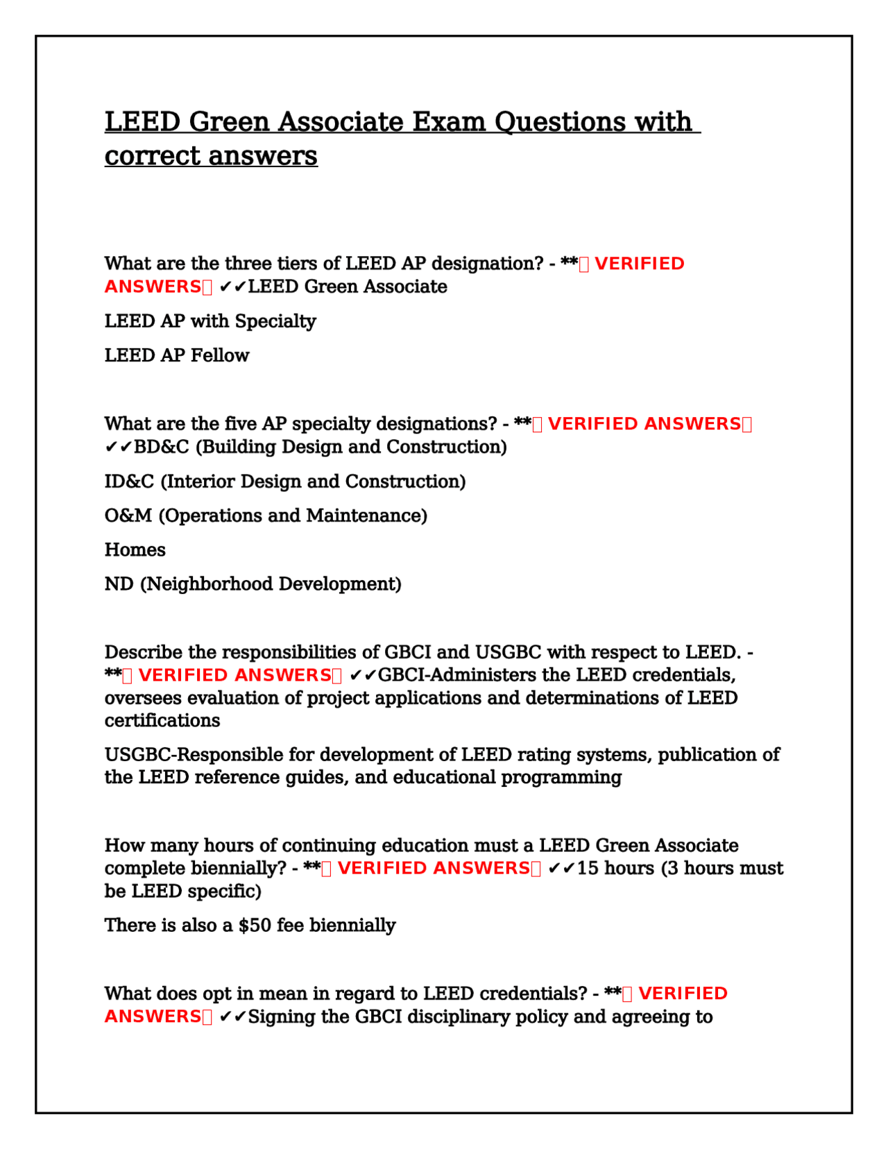LEED Green Associate Exam Questions with correct answers | Exams ...