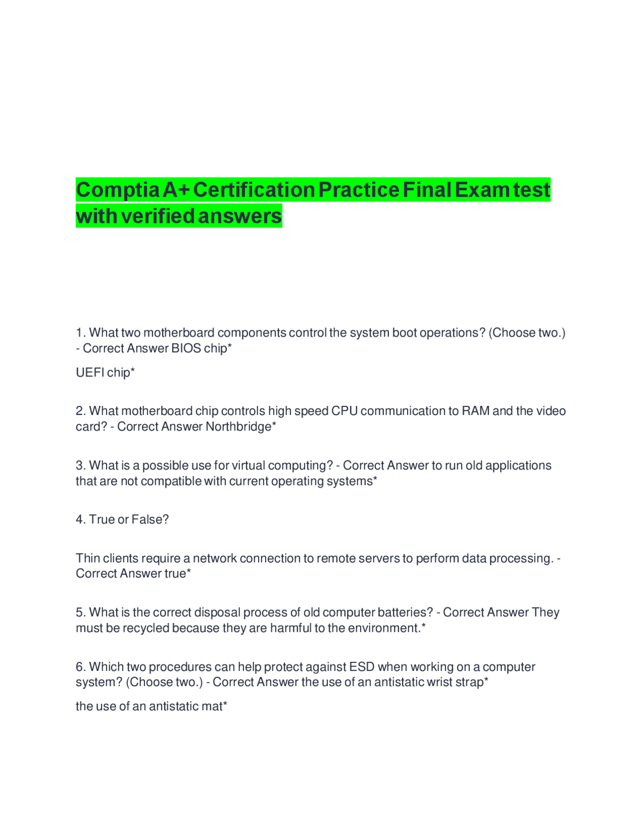 CompTIA A+ Certification Practice Final Exam: Multiple Choice Questions ...