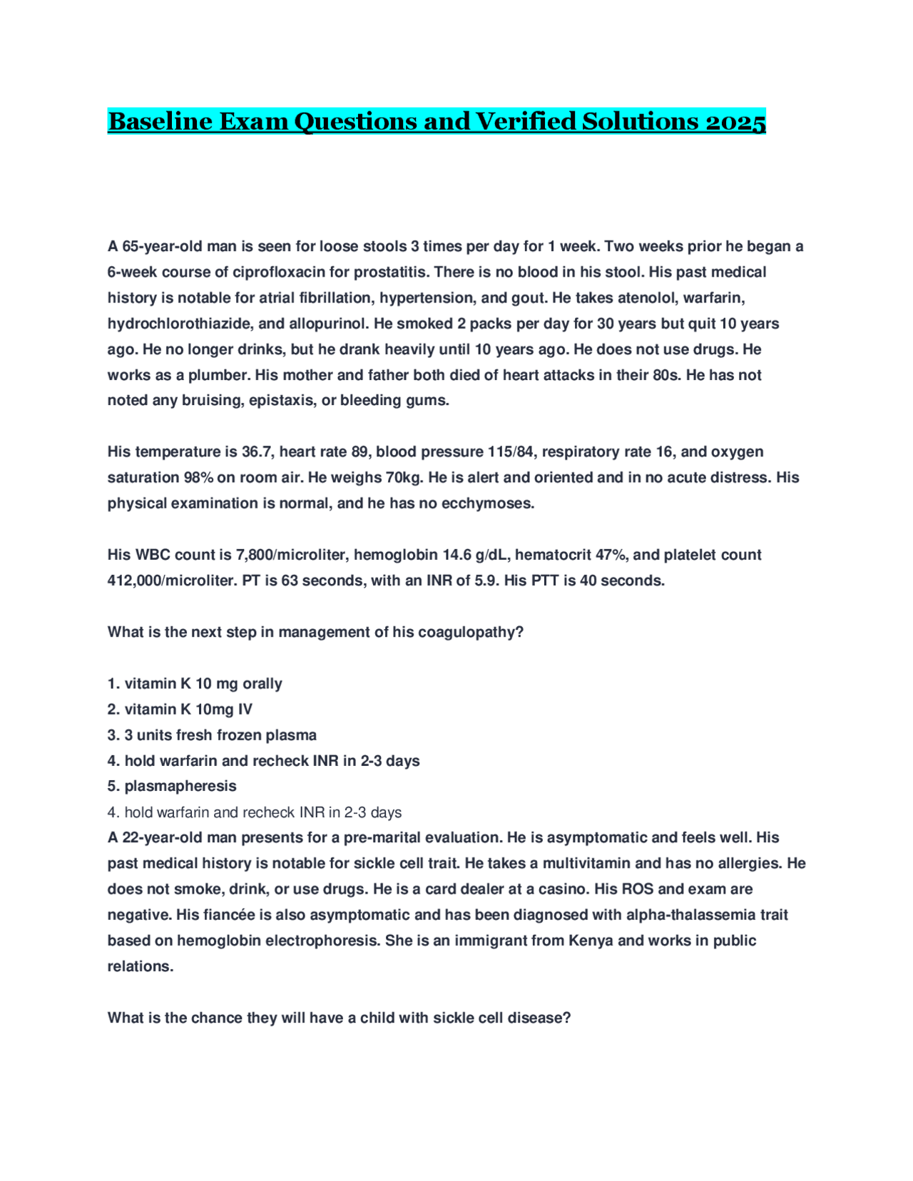 Medical Case Scenarios with Questions and Answers | Exams Nursing | Docsity