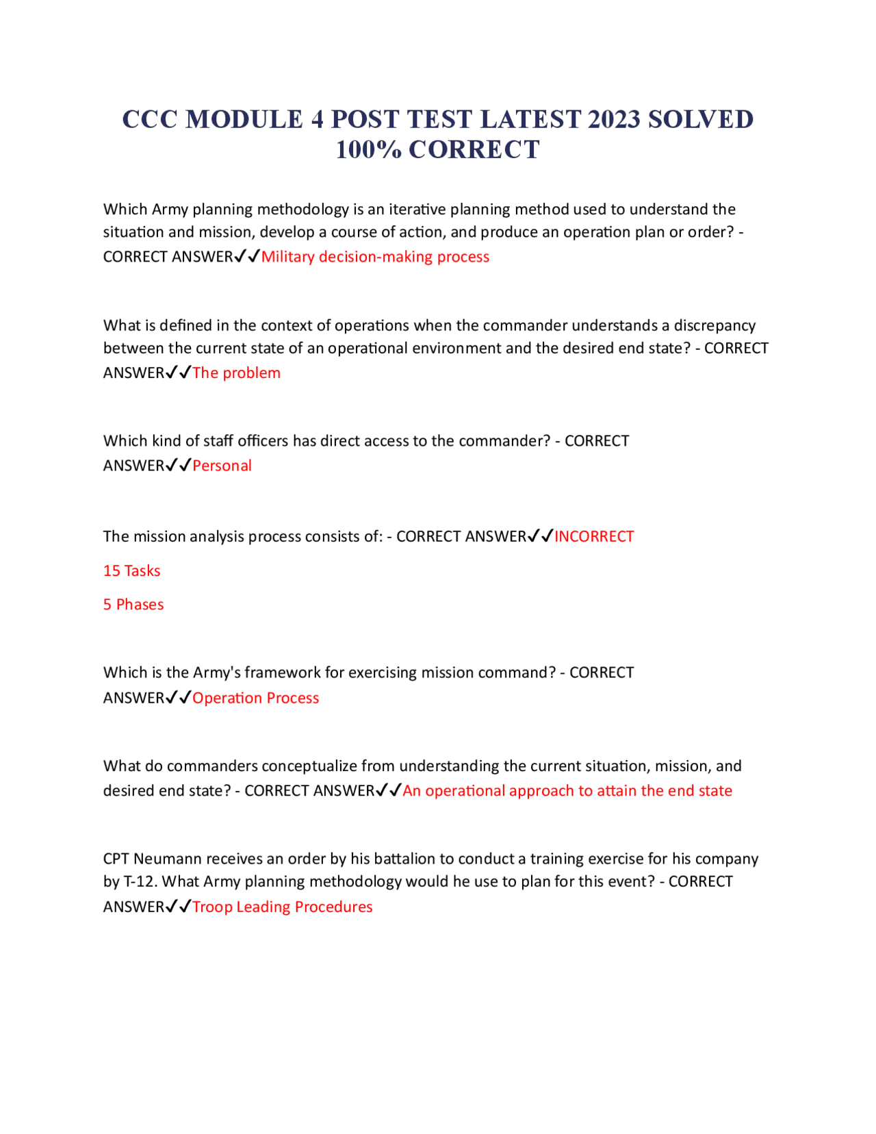 CCC MODULE 4 POST TEST LATEST 2023 SOLVED 100% CORRECT | Exams Nursing ...